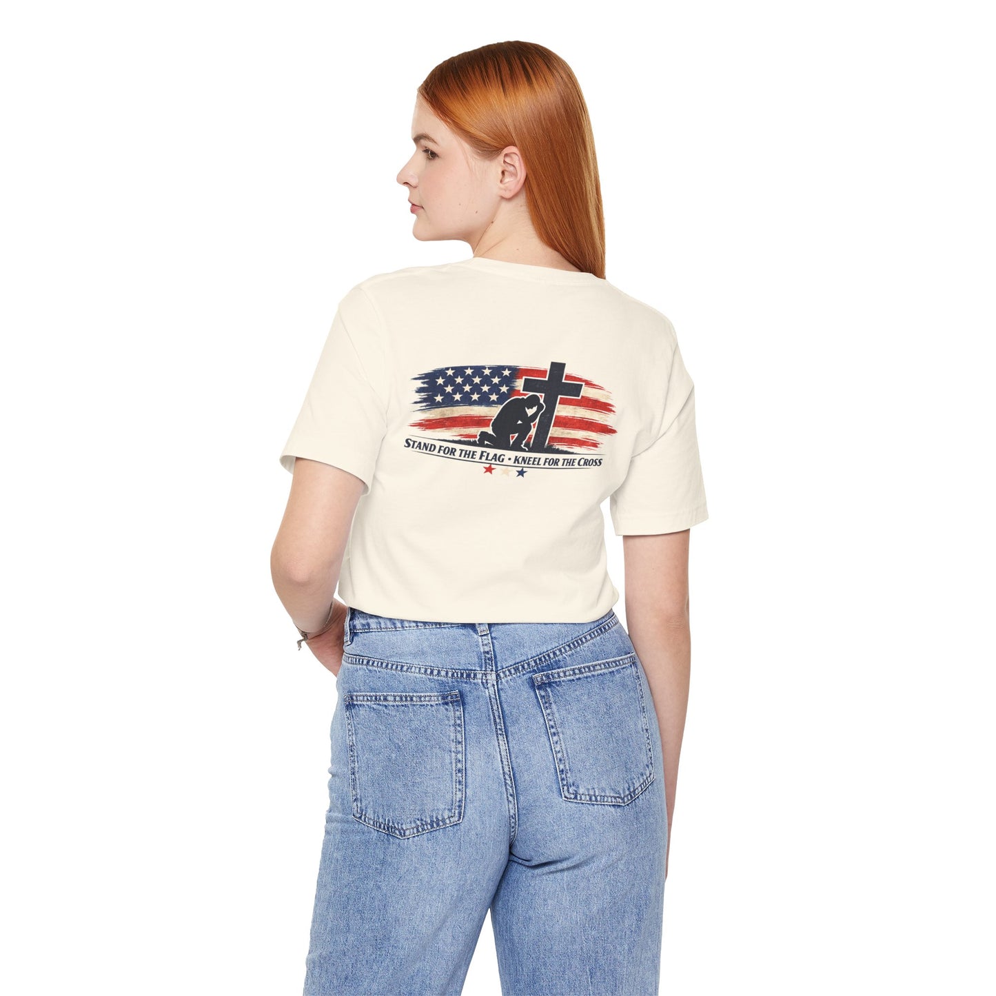 Patriotic Cross Tee – "Stand for the Flag, Kneel for the Cross" Short Sleeve T-Shirt