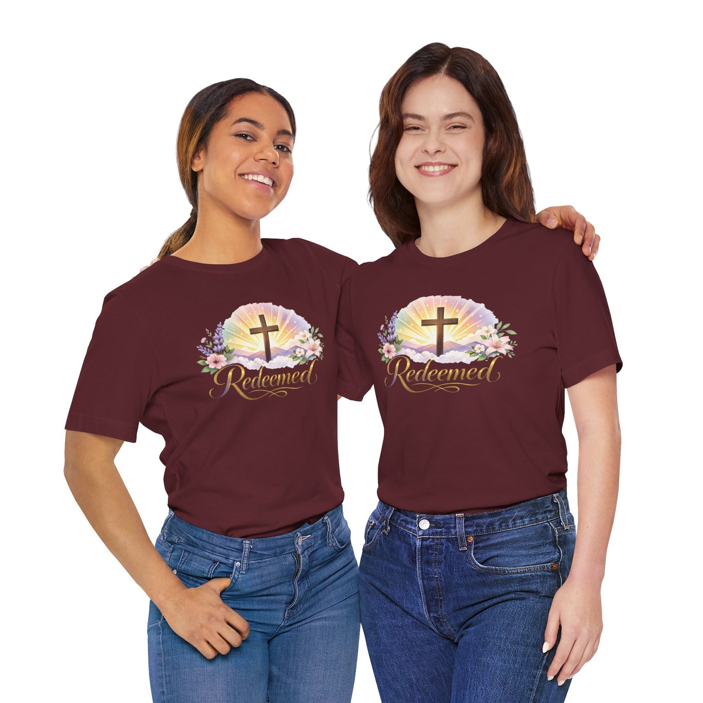 "Redeemed" Cross Floral T-Shirt — Christian Faith Tee