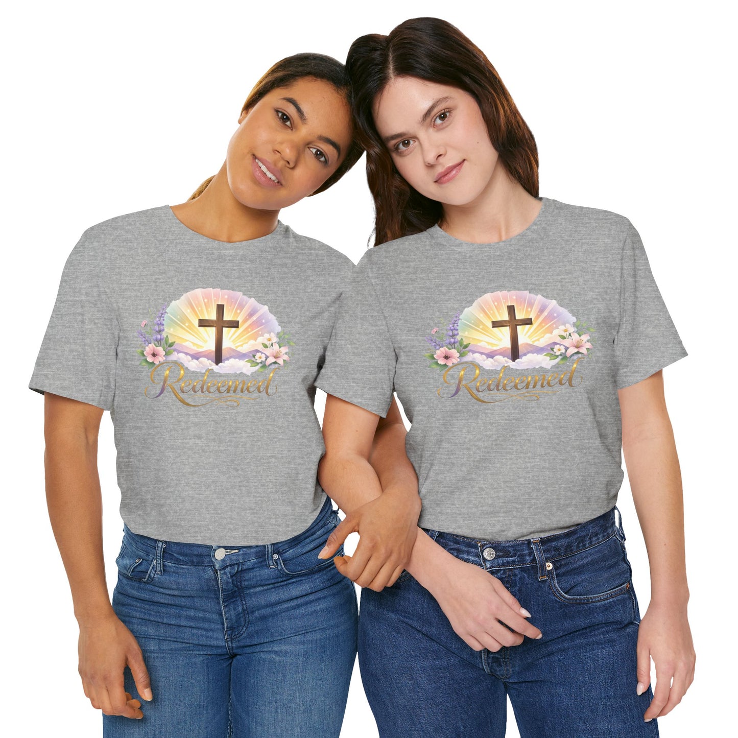 "Redeemed" Cross Floral T-Shirt — Christian Faith Tee