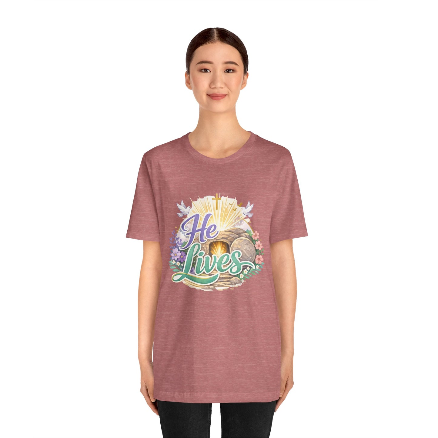 He Lives Jesus Tomb Tee — Christian Easter T‑Shirt