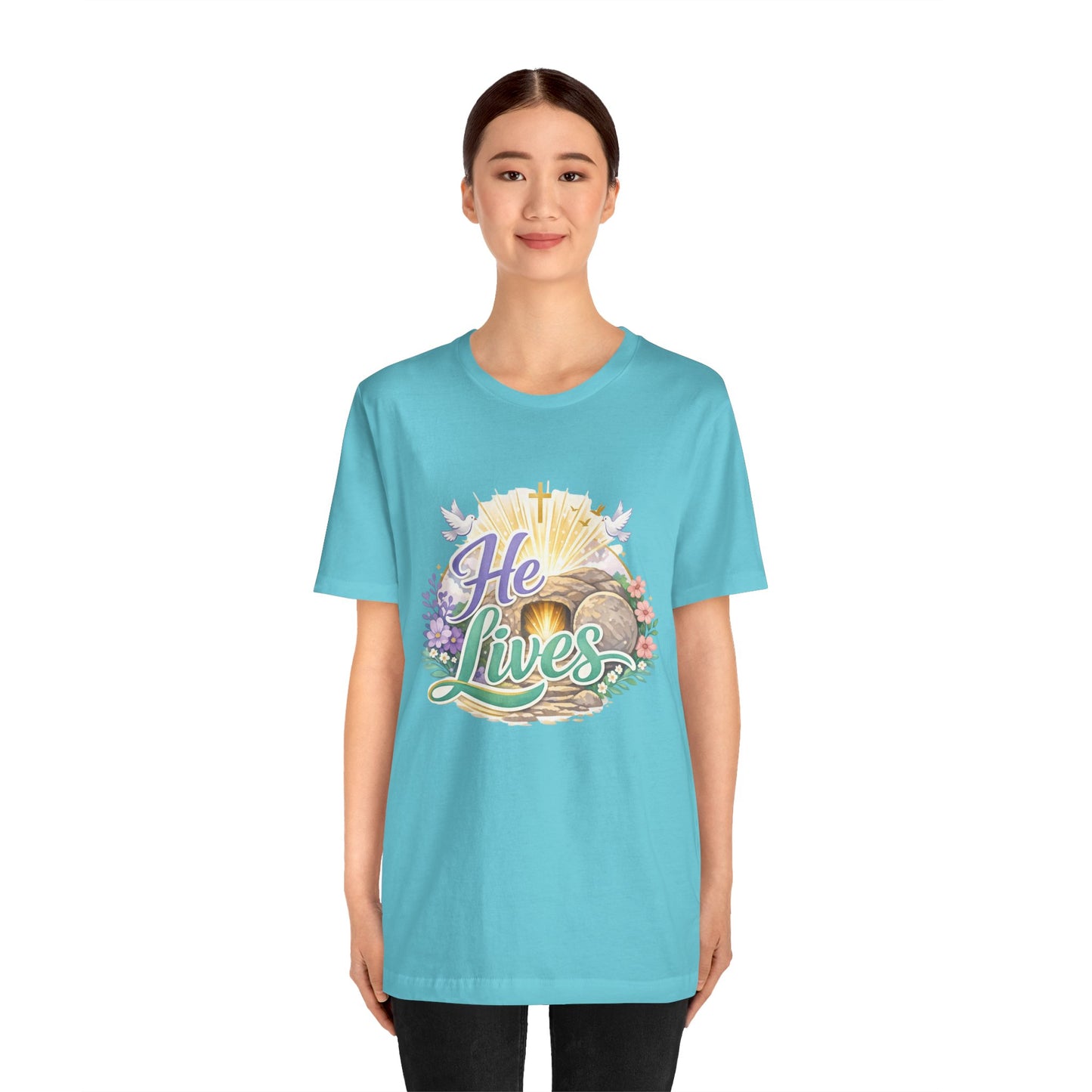 He Lives Jesus Tomb Tee — Christian Easter T‑Shirt
