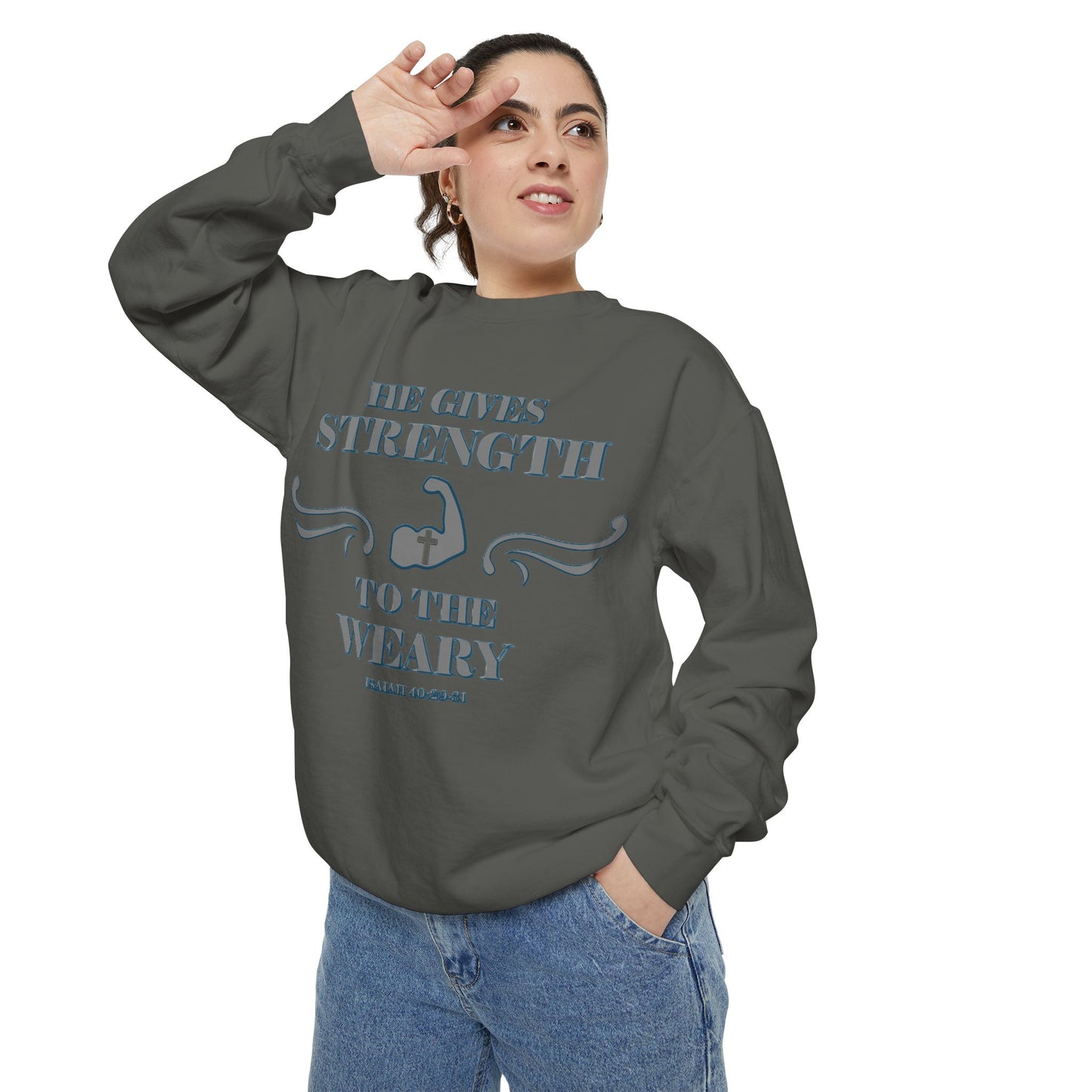 Bible Verse Isaiah 40:29-31 Unisex Sweatshirt 'He Gives Strength to the Weary'