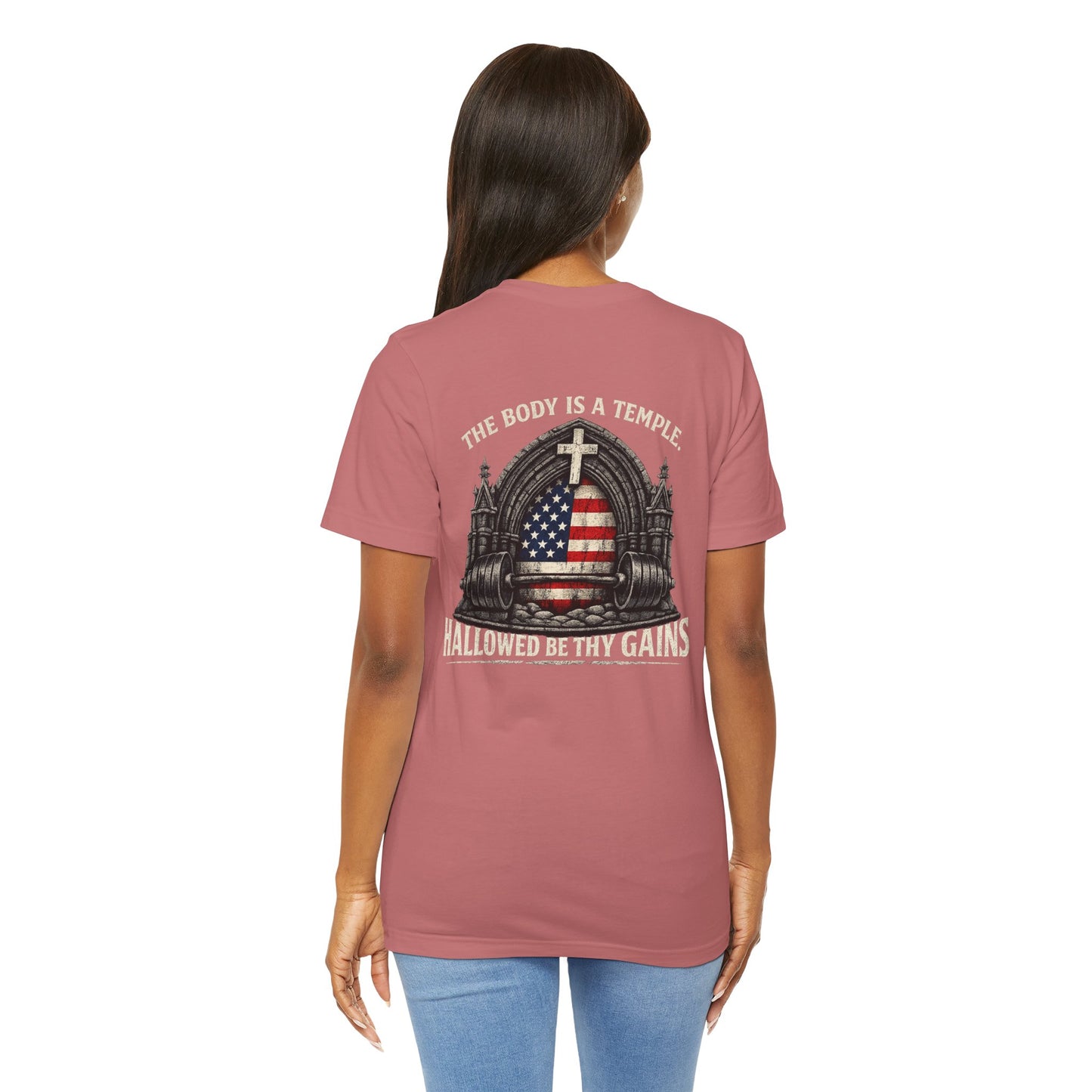 Patriotic Gym Tee — “The Body Is a Temple” American Flag Fitness T-Shirt
