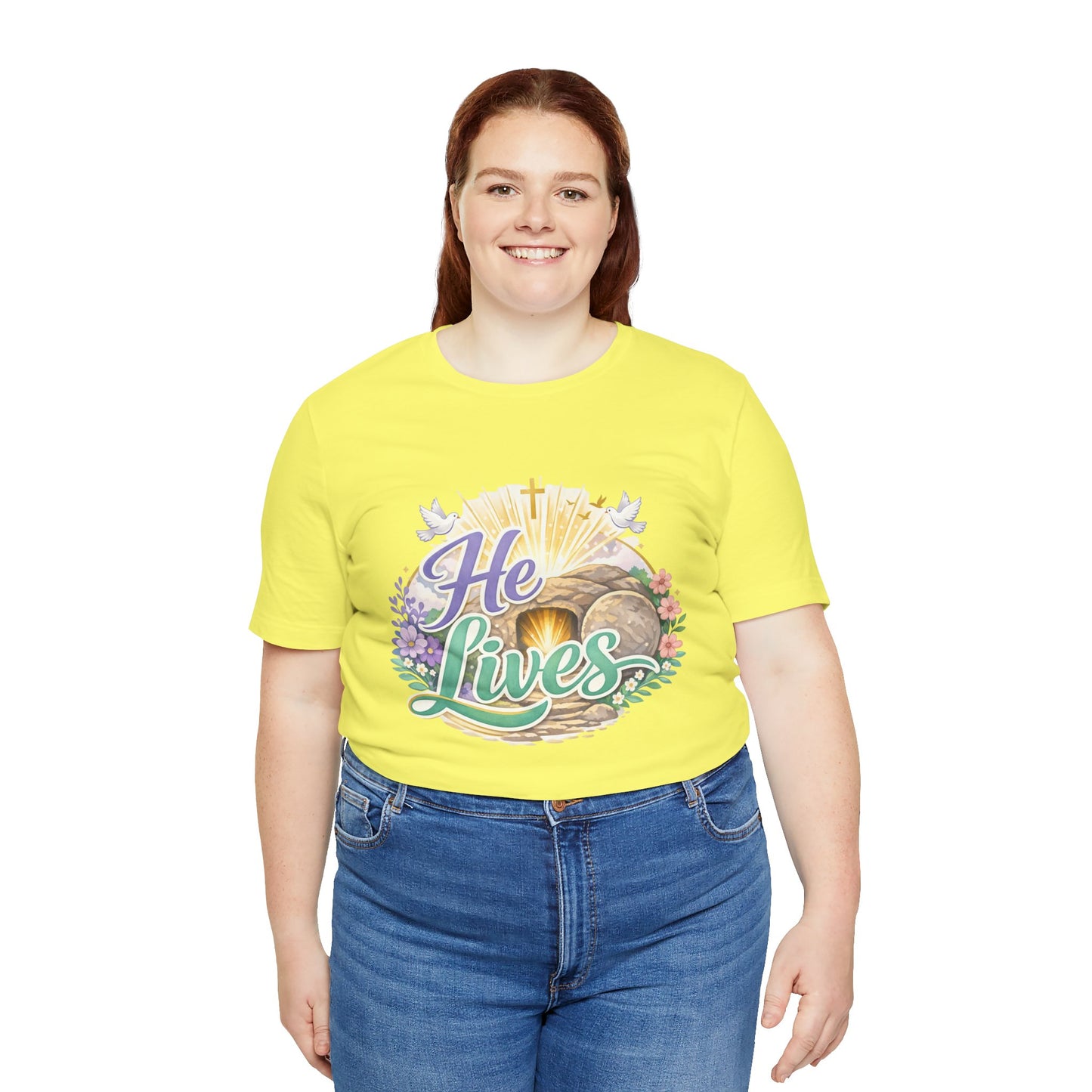 He Lives Jesus Tomb Tee — Christian Easter T‑Shirt
