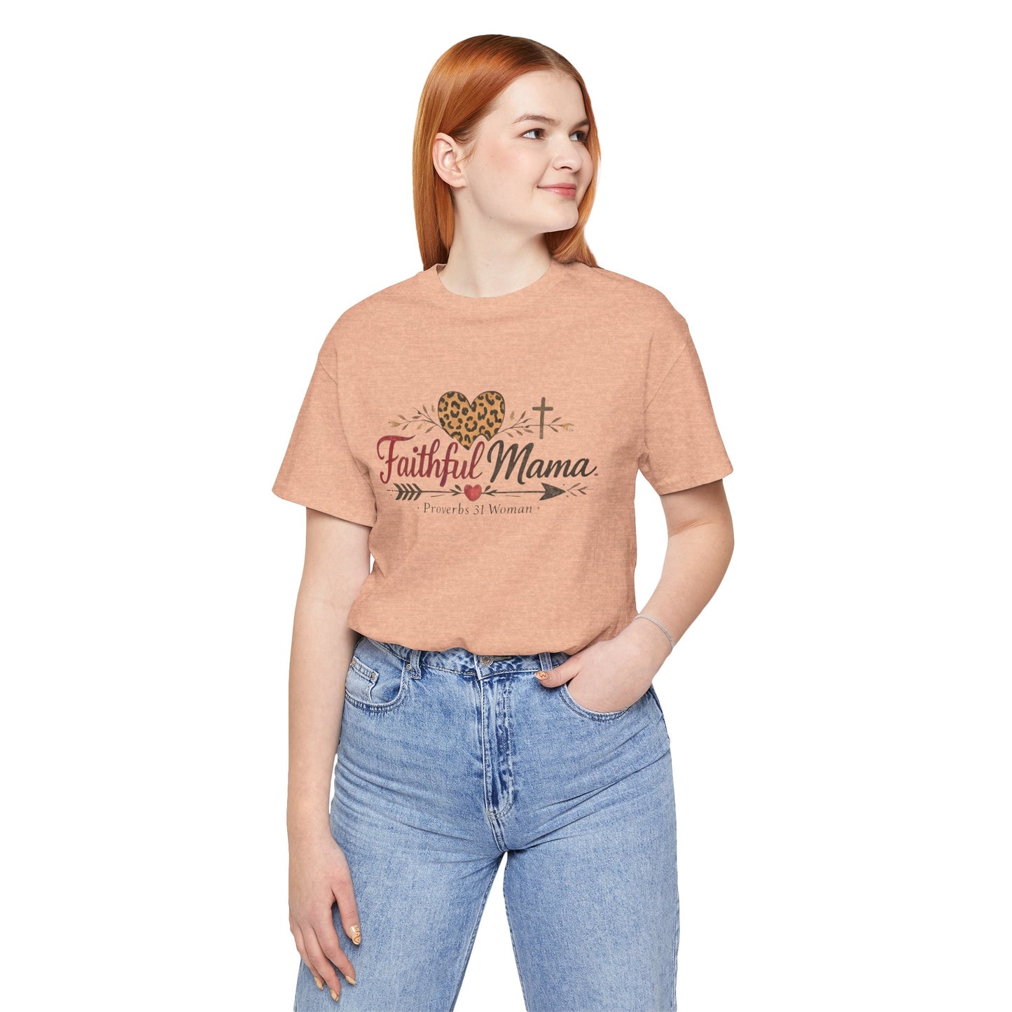 Faithful Mama T-Shirt - Leopard Heart Christian Mom Tee (Proverbs 31 Woman)
