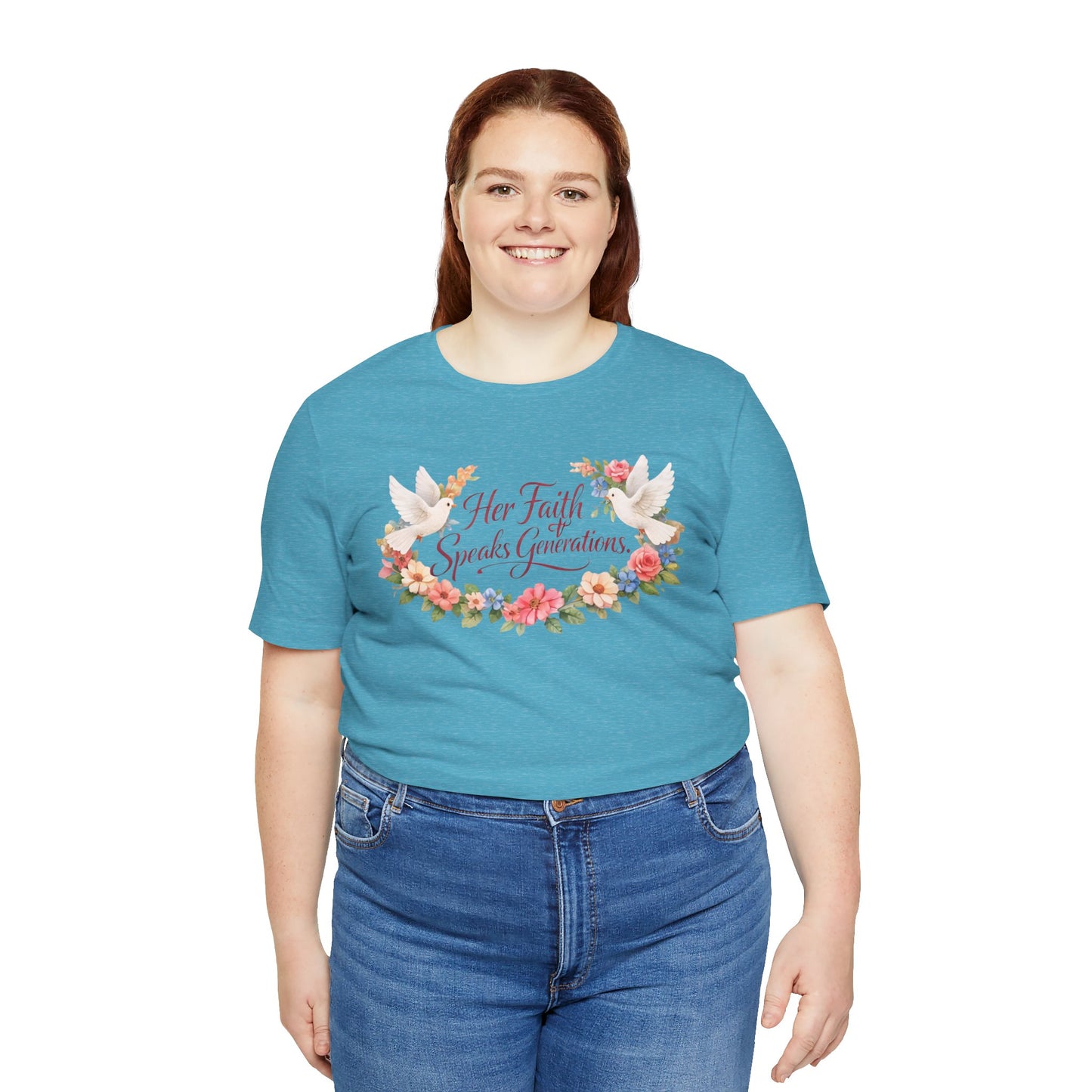 Her Faith Speaks Generations T-Shirt — Floral Christian Inspirational Tee