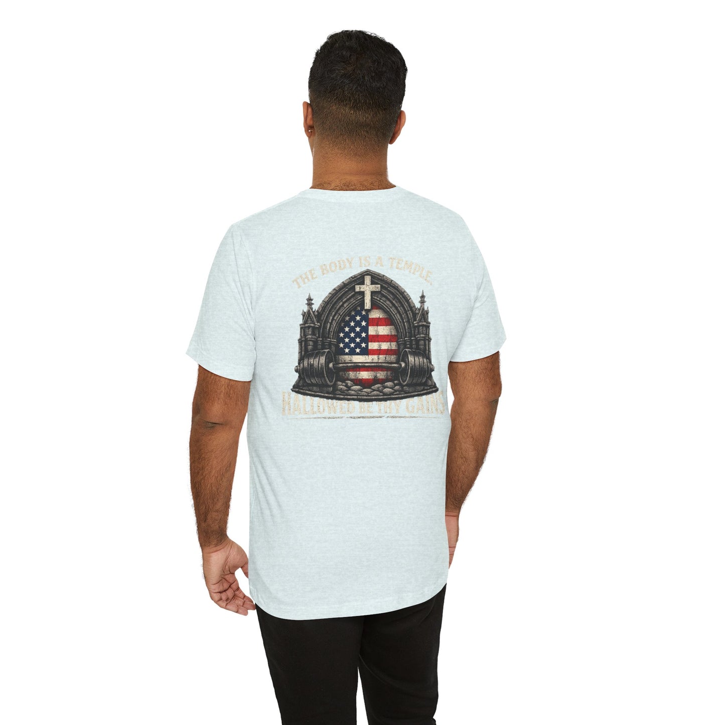Patriotic Gym Tee — “The Body Is a Temple” American Flag Fitness T-Shirt