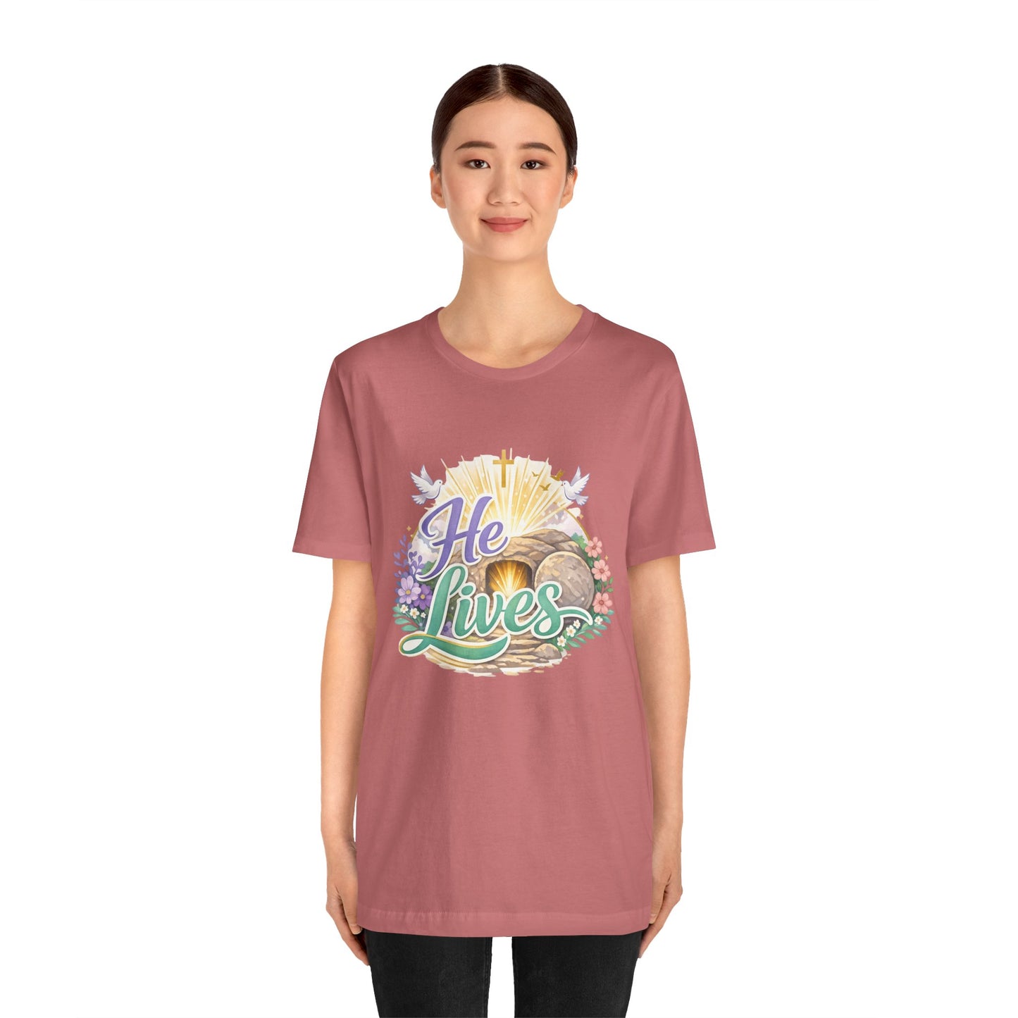 He Lives Jesus Tomb Tee — Christian Easter T‑Shirt