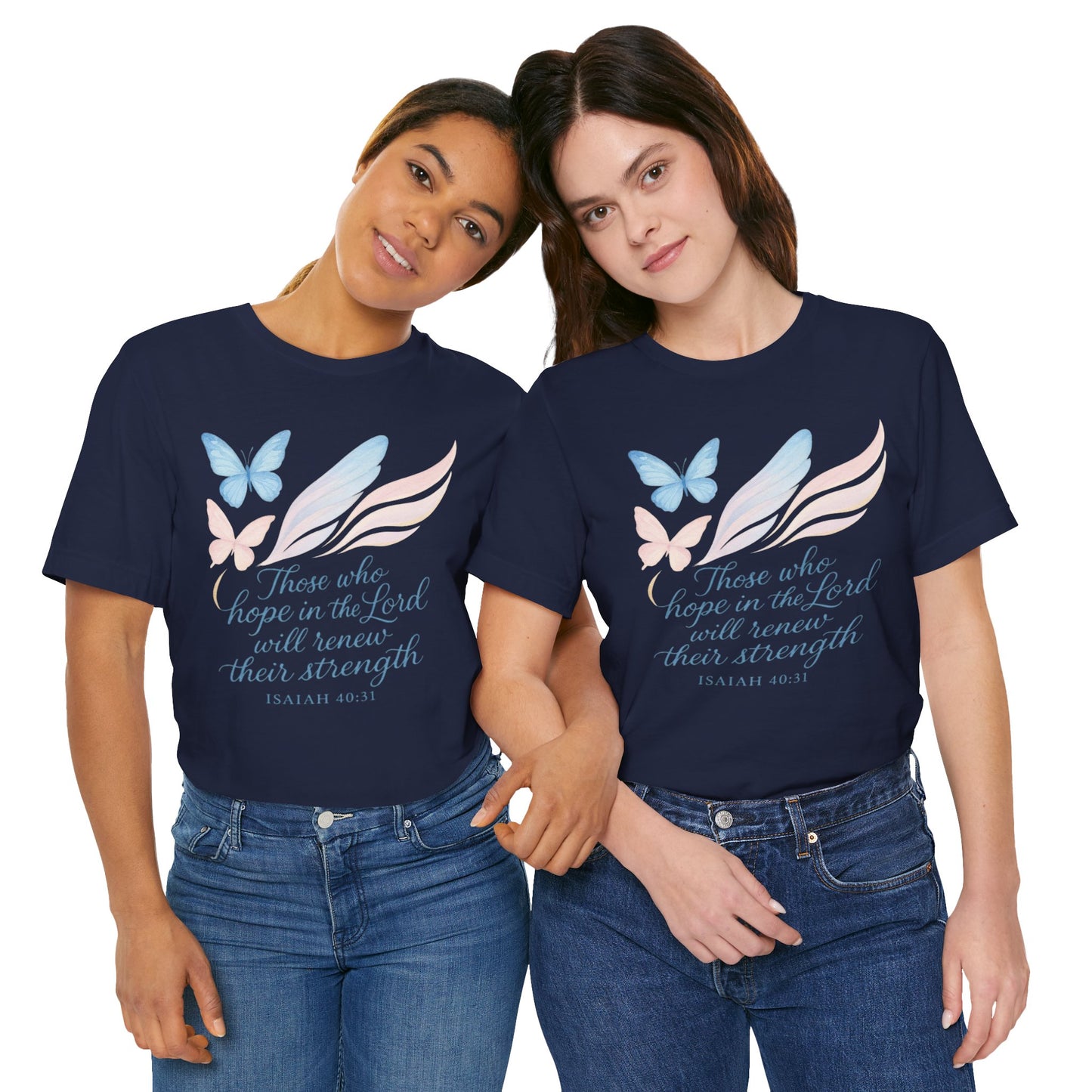 Inspirational Scripture T-Shirt – "Those Who Hope in the Lord" Isaiah 40:31, Pastel Butterflies