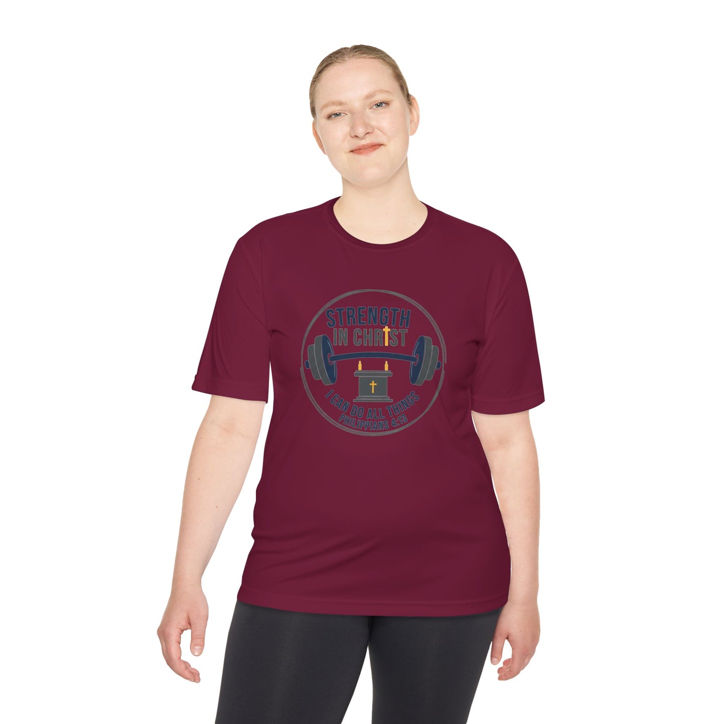 Philippians 4:13 'Strength in Christ' Moisture-Wicking Workout Tee