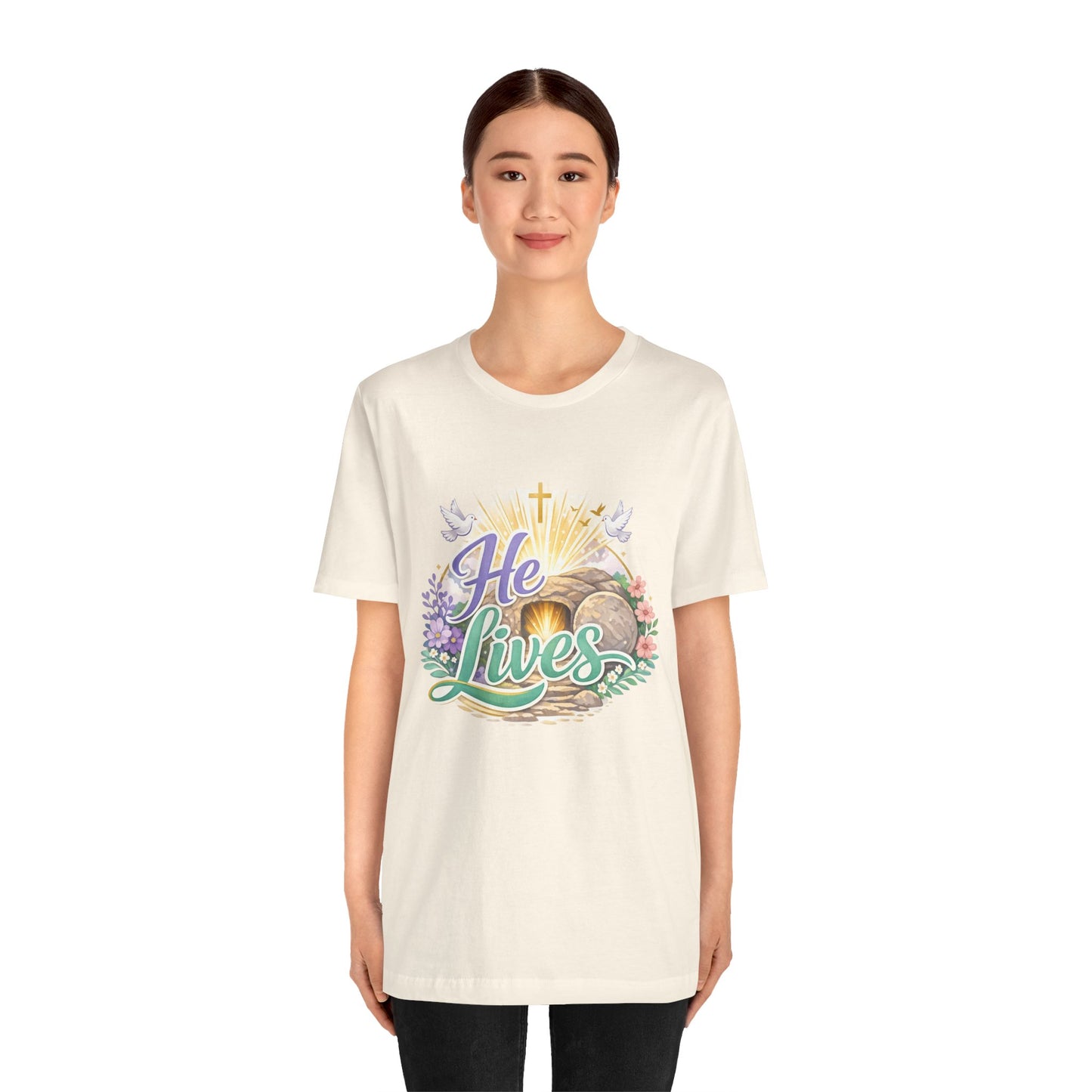 He Lives Jesus Tomb Tee — Christian Easter T‑Shirt