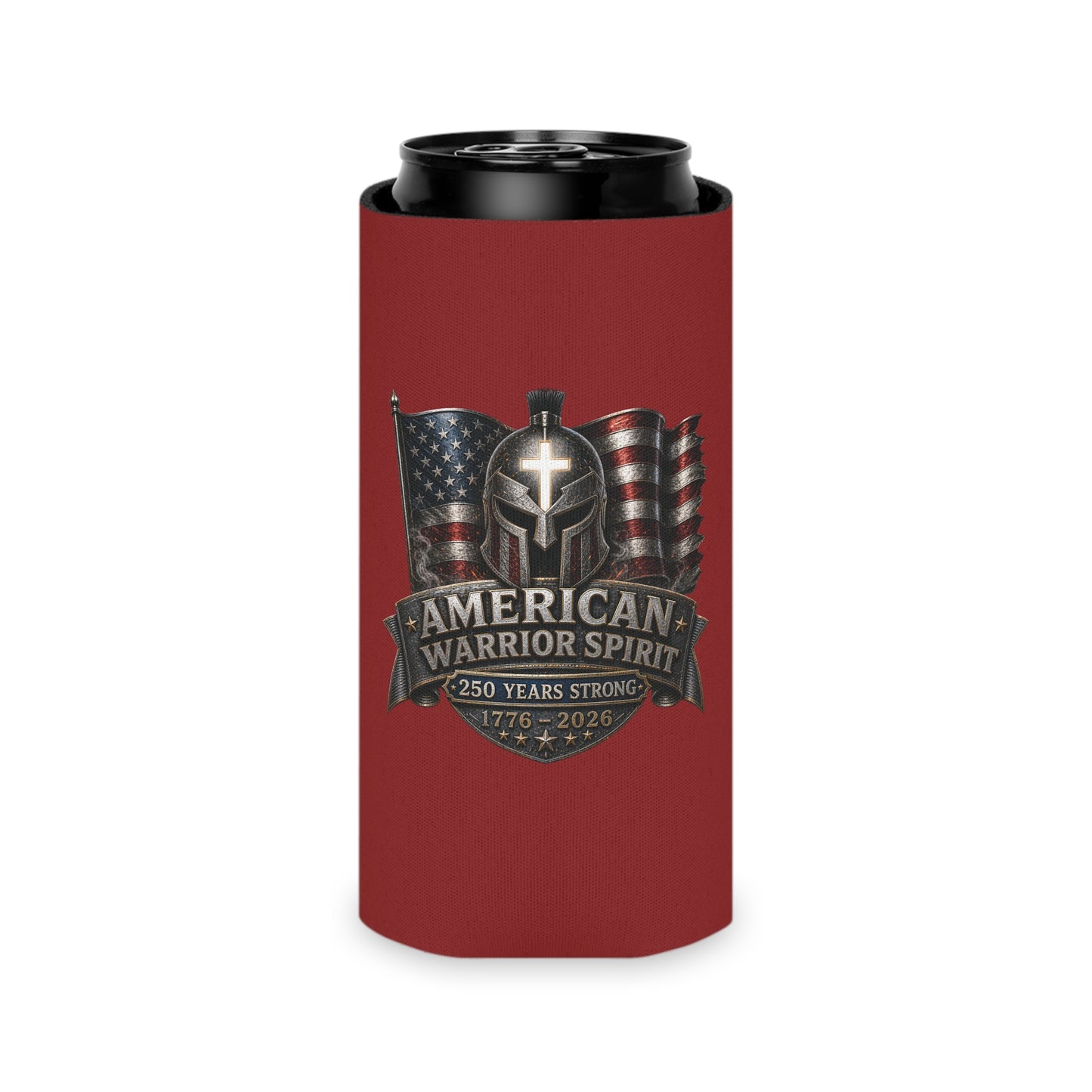 Can Cooler — American Warrior Spirit 250 Years (1776–2026) Patriotic Beer Koozie