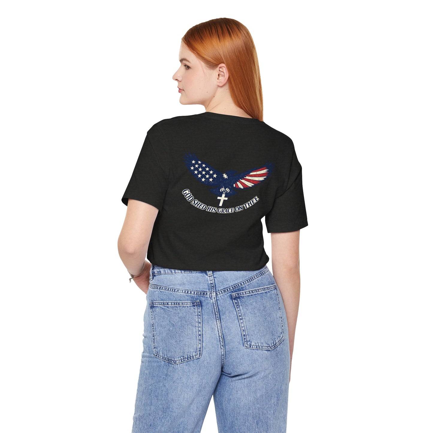 Patriotic Eagle T‑Shirt — "God Shed His Grace on Thee" Back Graphic Tee