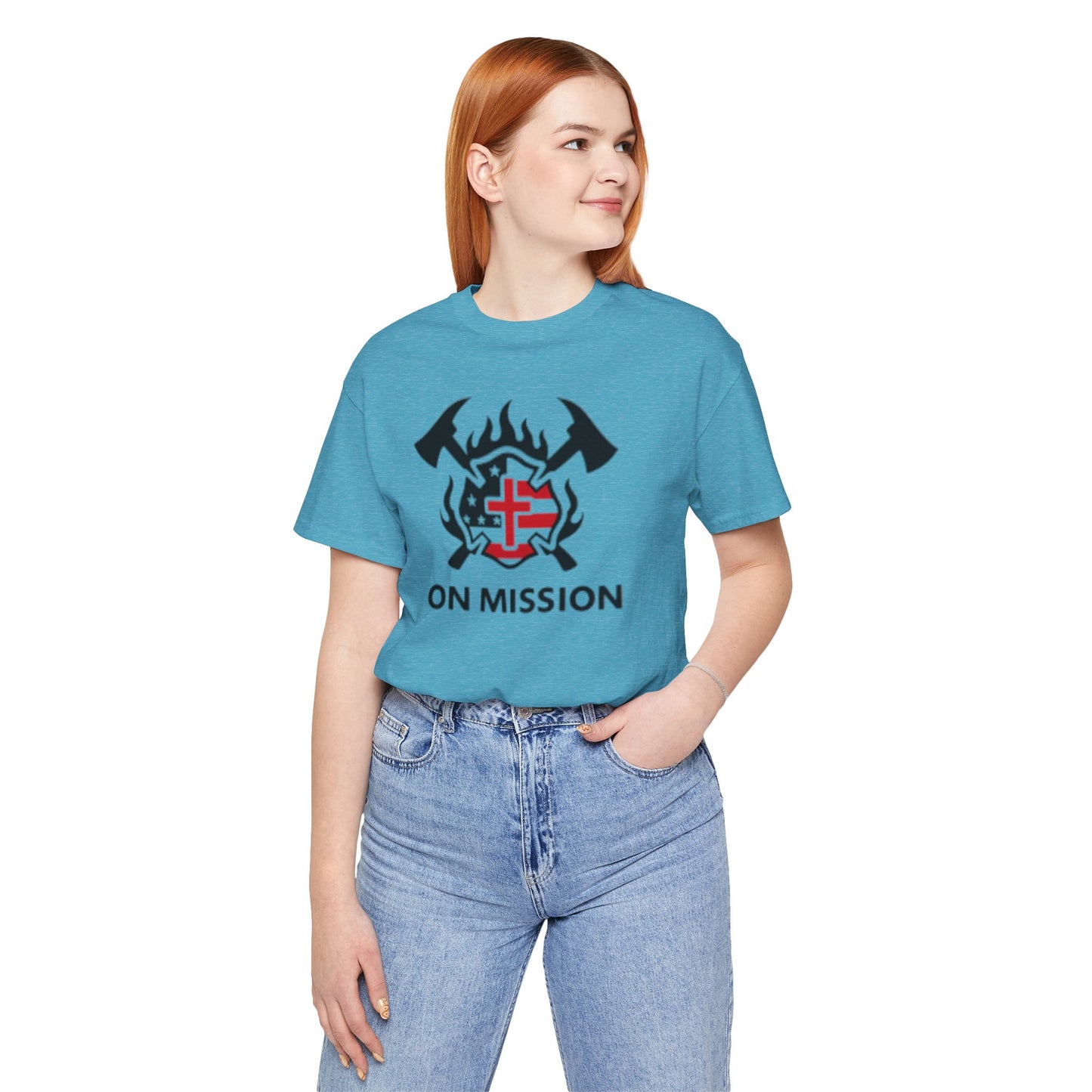 On Mission Christian Cross & American Flag T‑Shirt