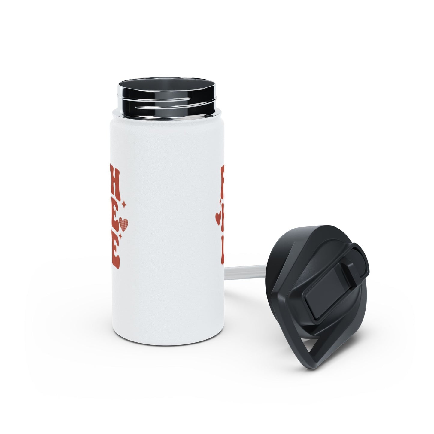 Faith Hope Love Stainless Steel Water Bottle — Retro Heart Typography