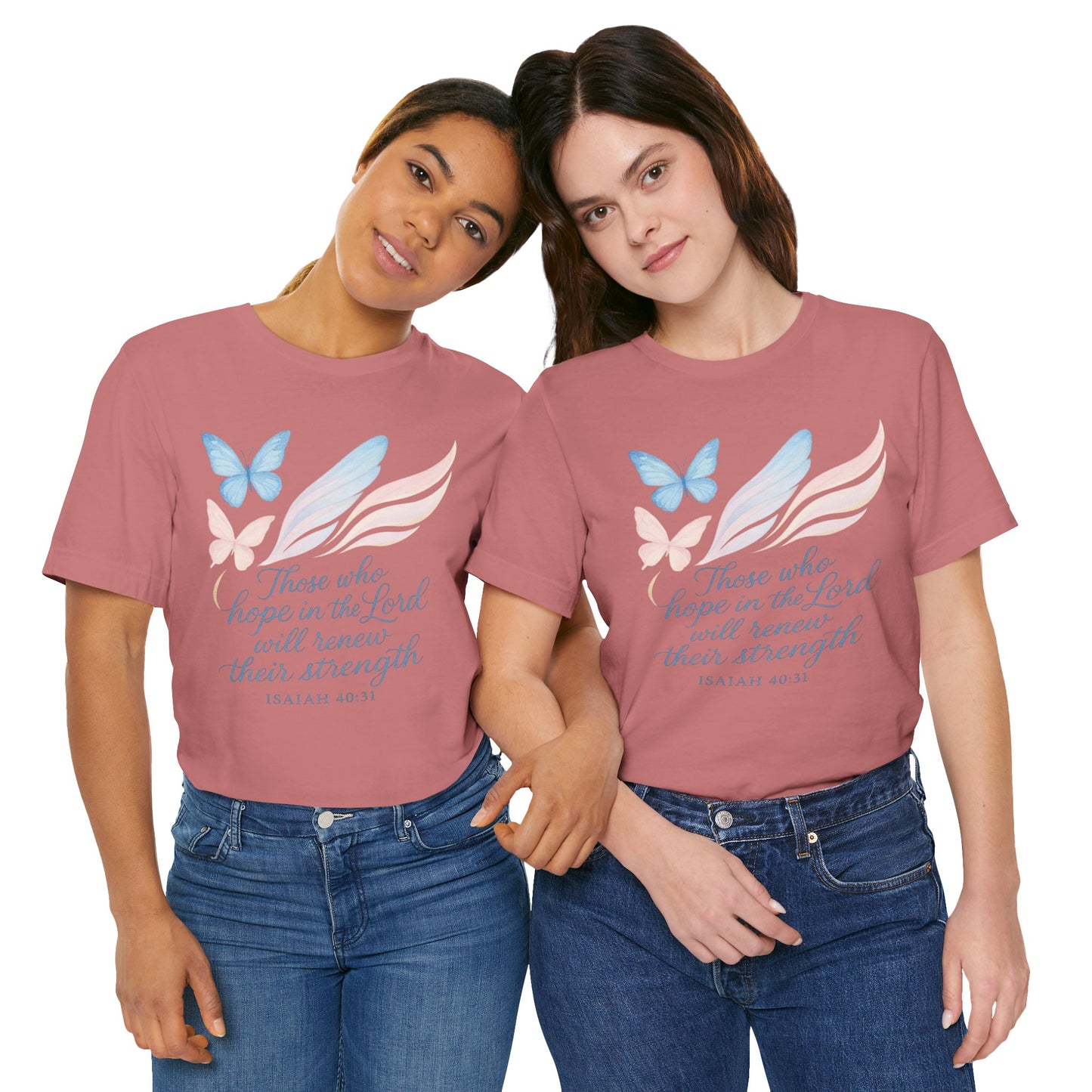 Inspirational Scripture T-Shirt – "Those Who Hope in the Lord" Isaiah 40:31, Pastel Butterflies