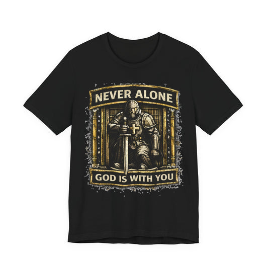 Never Alone T‑Shirt — Knight Prayer Design "God Is With You"