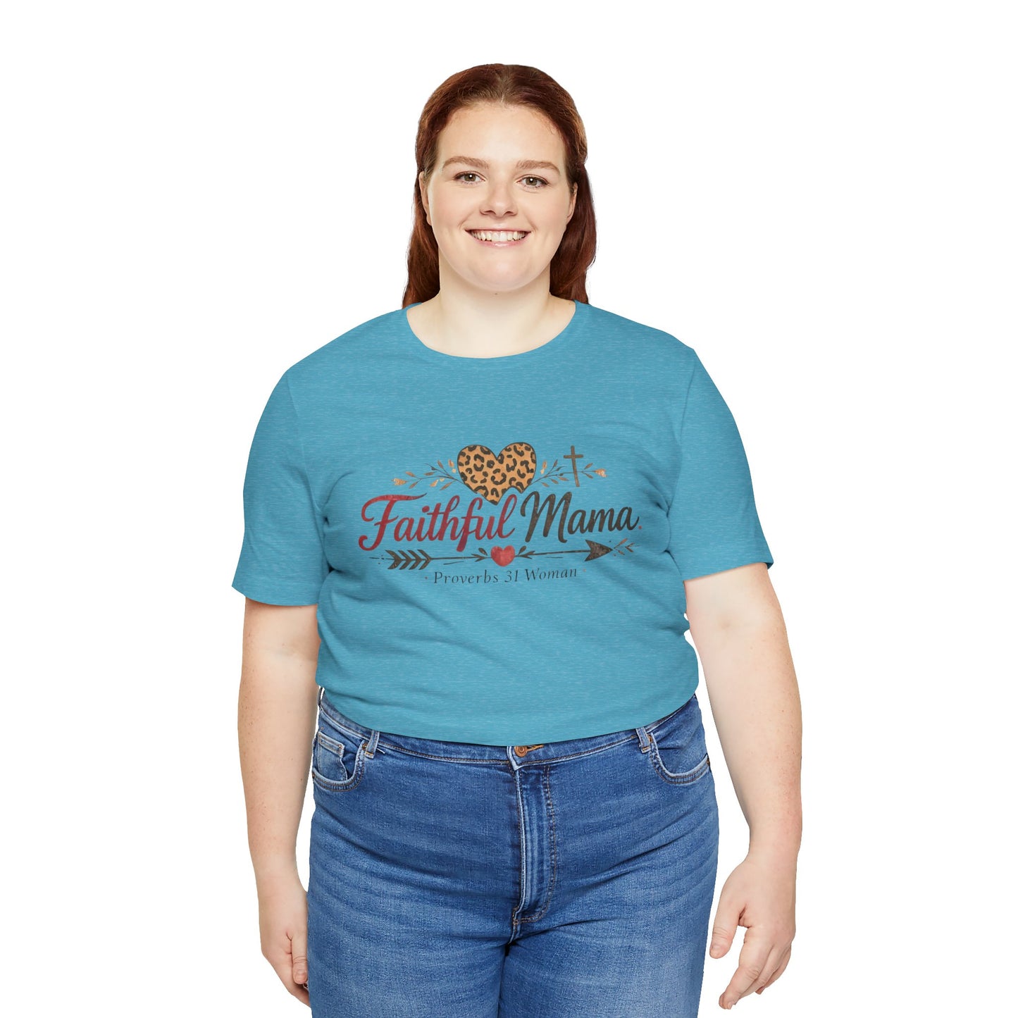 Faithful Mama T-Shirt - Leopard Heart Christian Mom Tee (Proverbs 31 Woman)