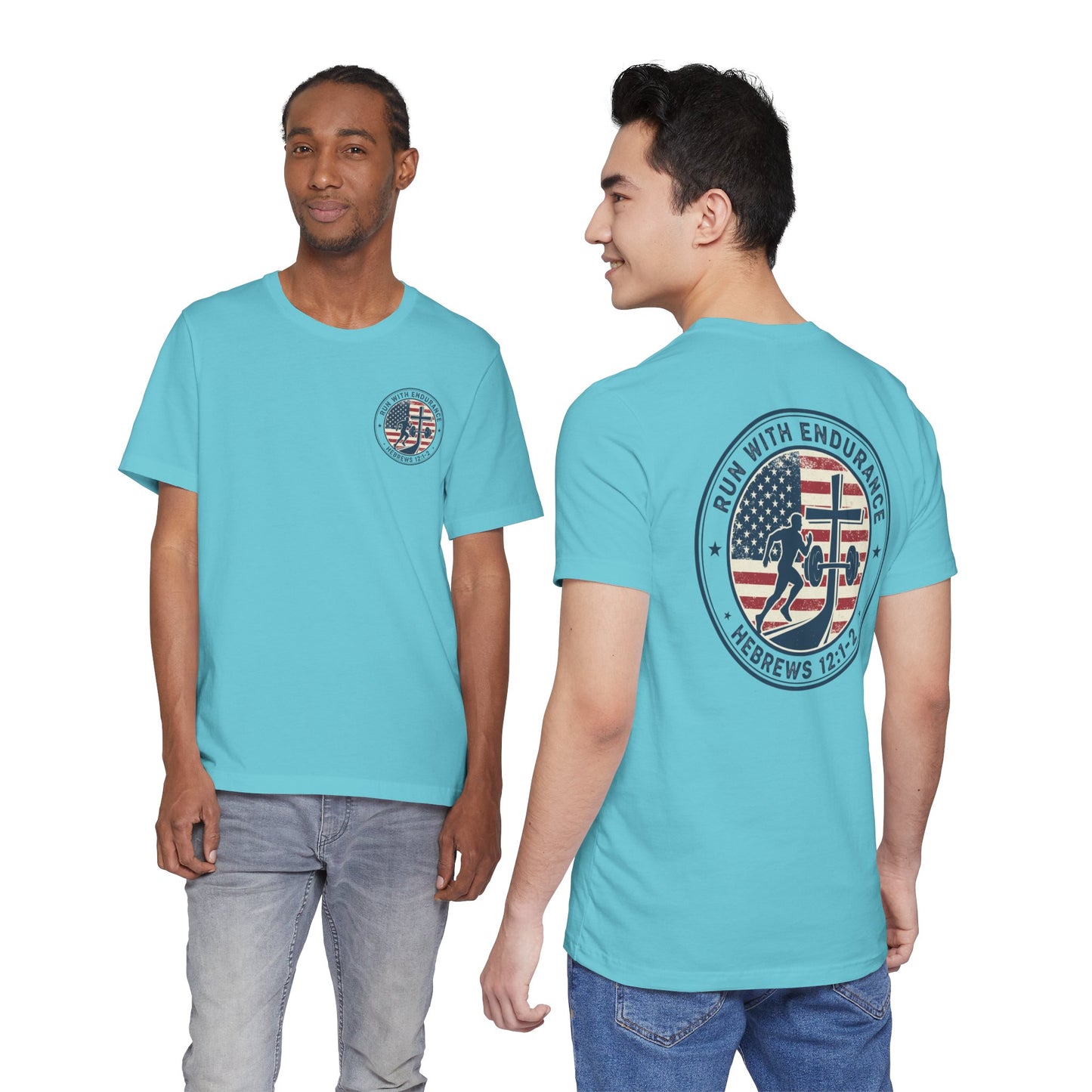 Hebrews 12:1-2 'Run With Endurance' T-Shirt — Inspirational Christian Tee