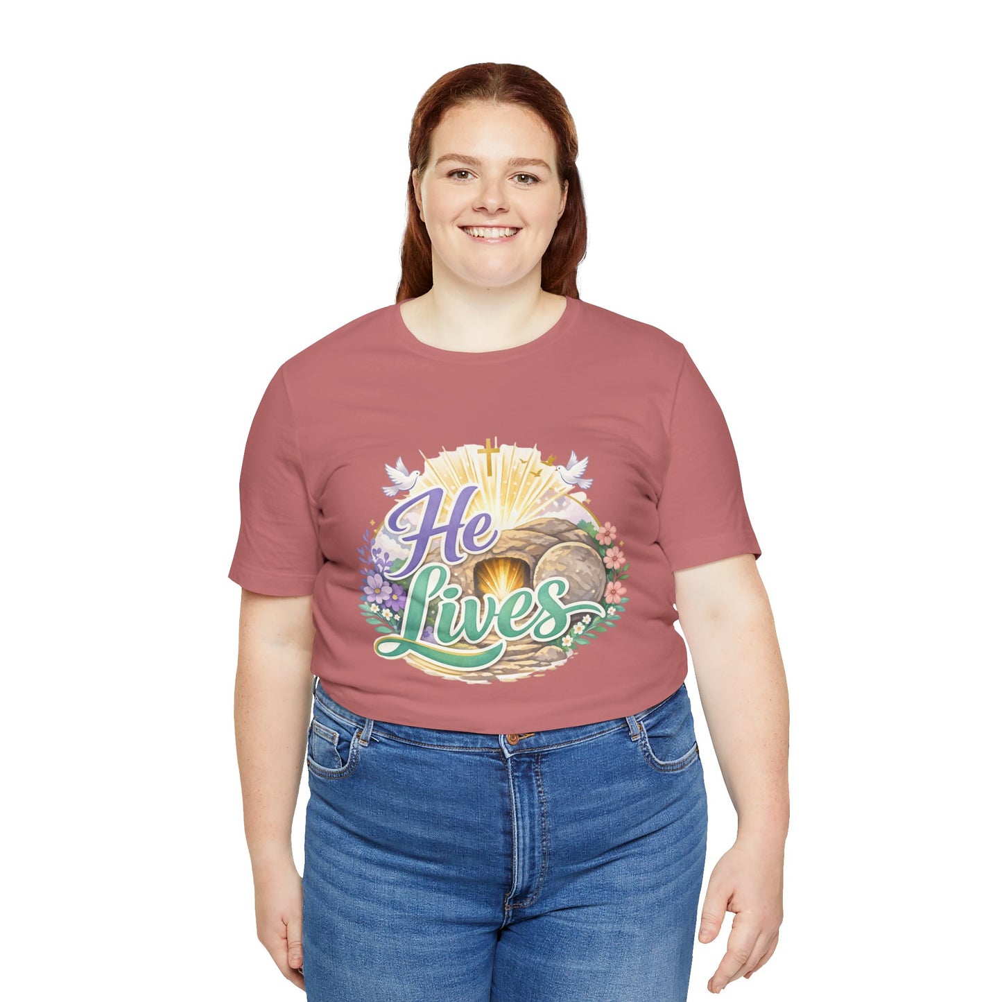 He Lives Jesus Tomb Tee — Christian Easter T‑Shirt