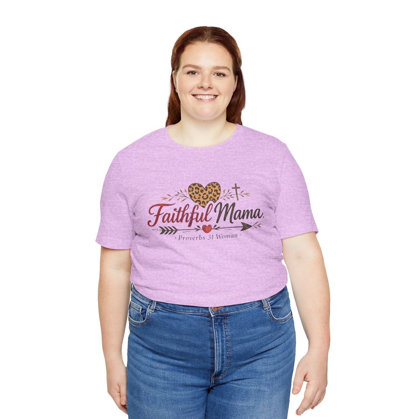 Faithful Mama T-Shirt - Leopard Heart Christian Mom Tee (Proverbs 31 Woman)