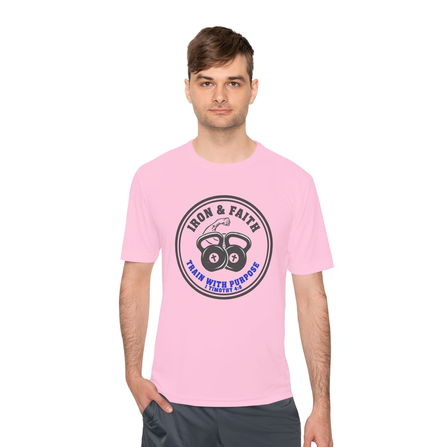 Iron & Faith Training Tee — 1 Timothy 4:8 Workout Shirt