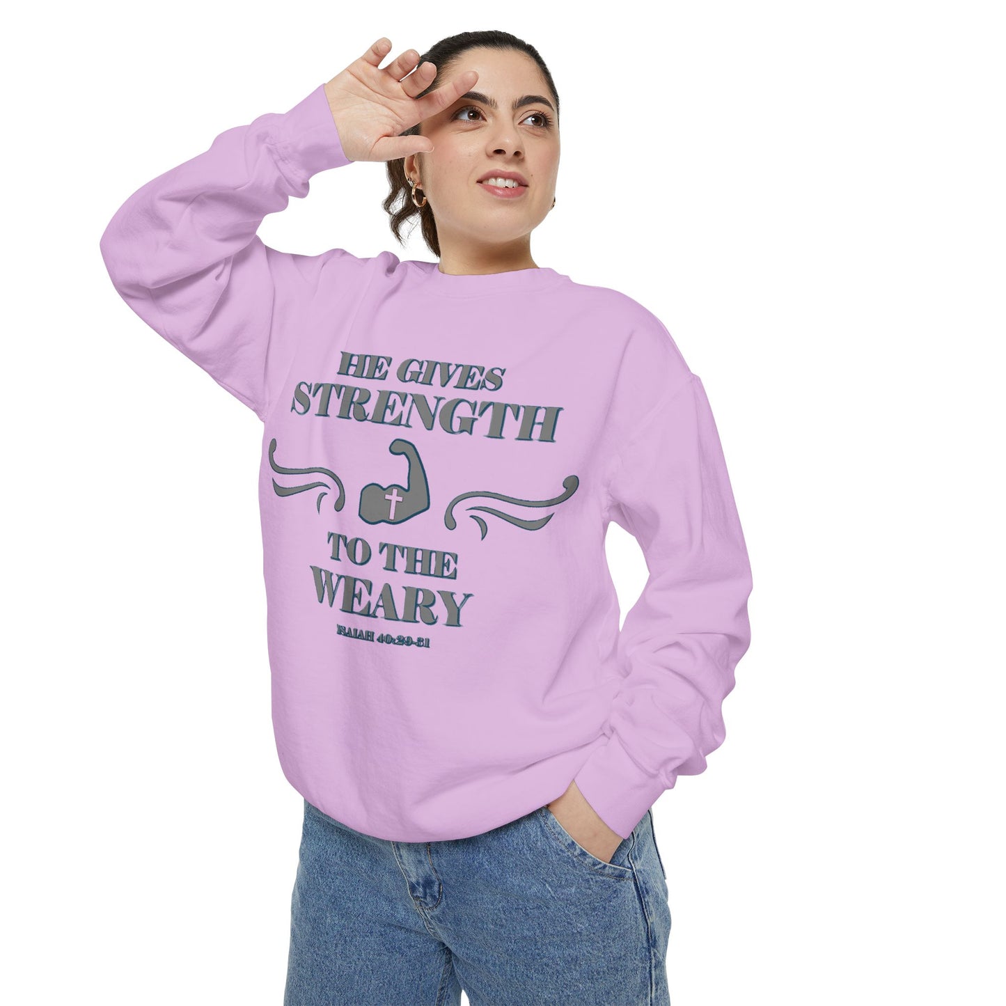 Copy of Bible Verse Isaiah 40:29-31 Unisex Sweatshirt 'He Gives Strength to the Weary'