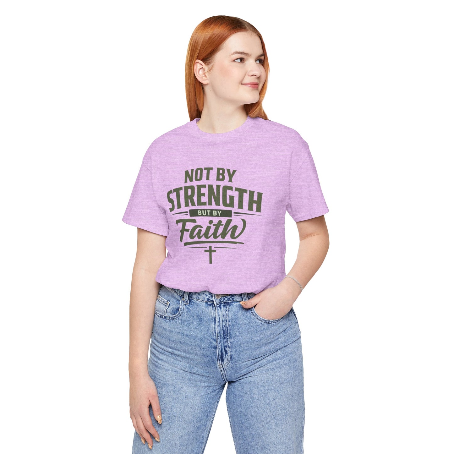Faith Graphic Tee — "Not By Strength But By Faith" Christian T-Shirt