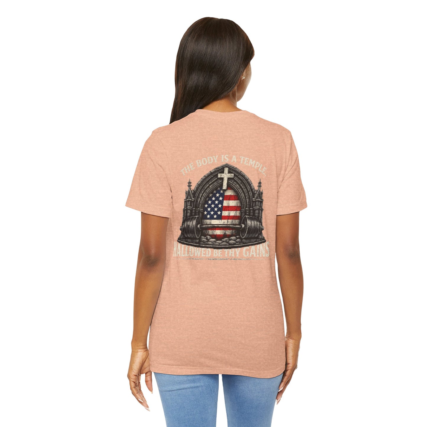 Patriotic Gym Tee — “The Body Is a Temple” American Flag Fitness T-Shirt