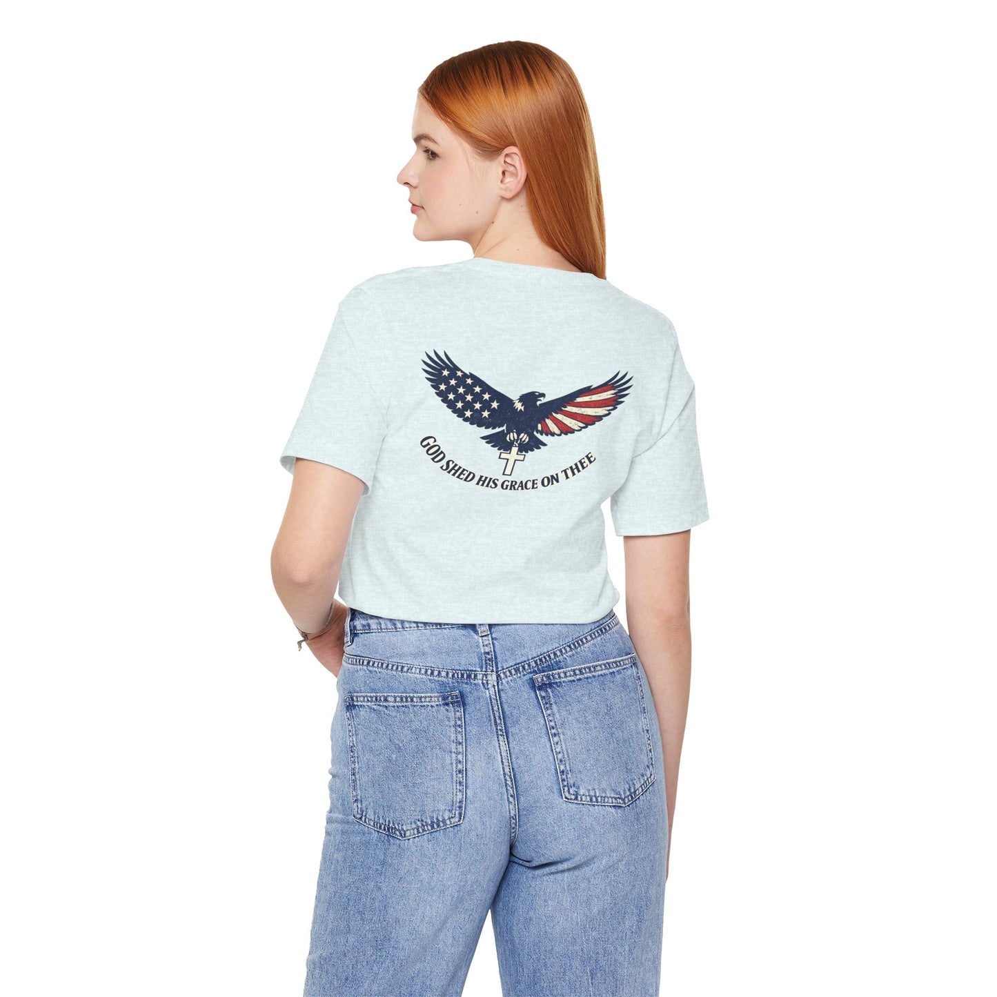 Patriotic Eagle T‑Shirt — "God Shed His Grace on Thee" Back Graphic Tee