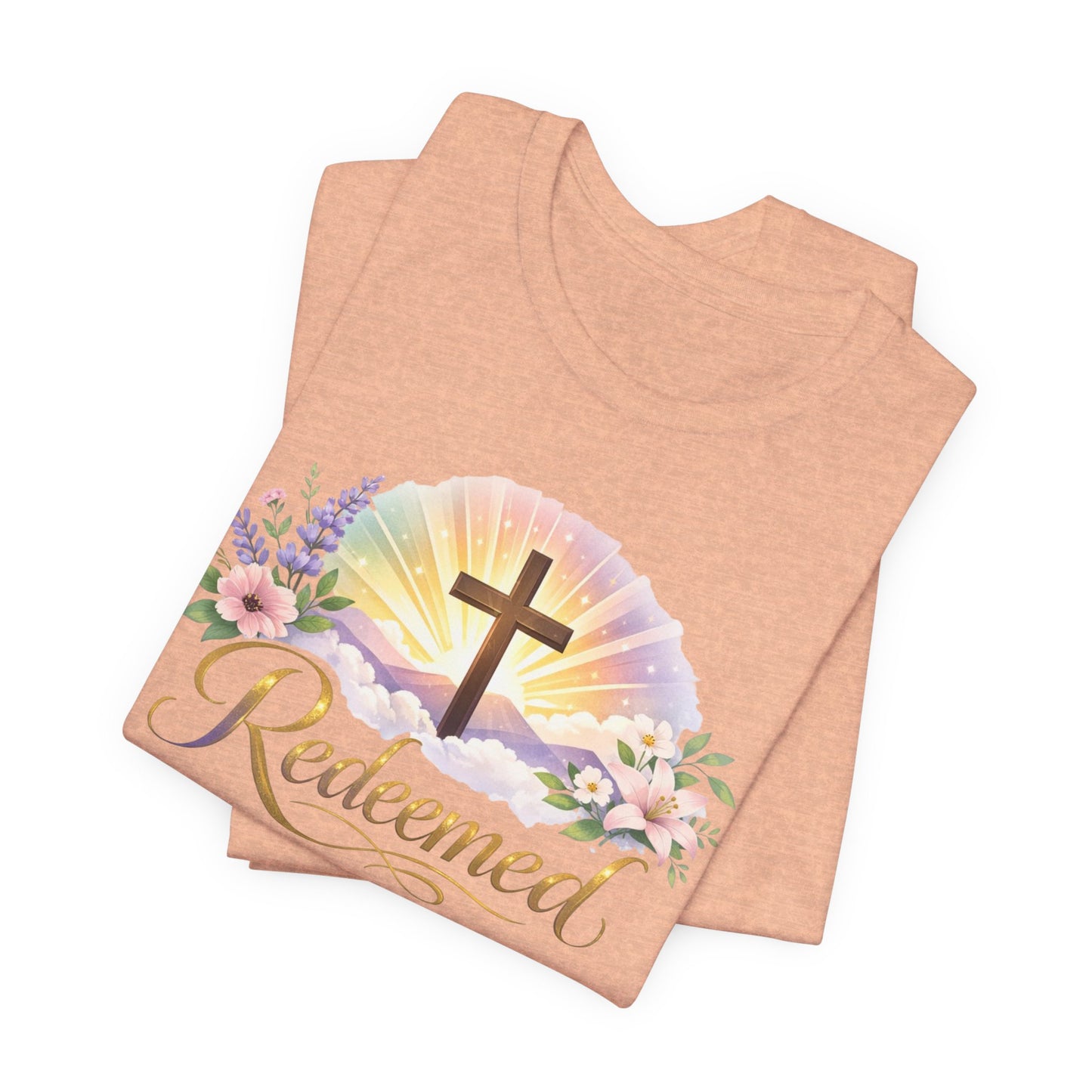 "Redeemed" Cross Floral T-Shirt — Christian Faith Tee