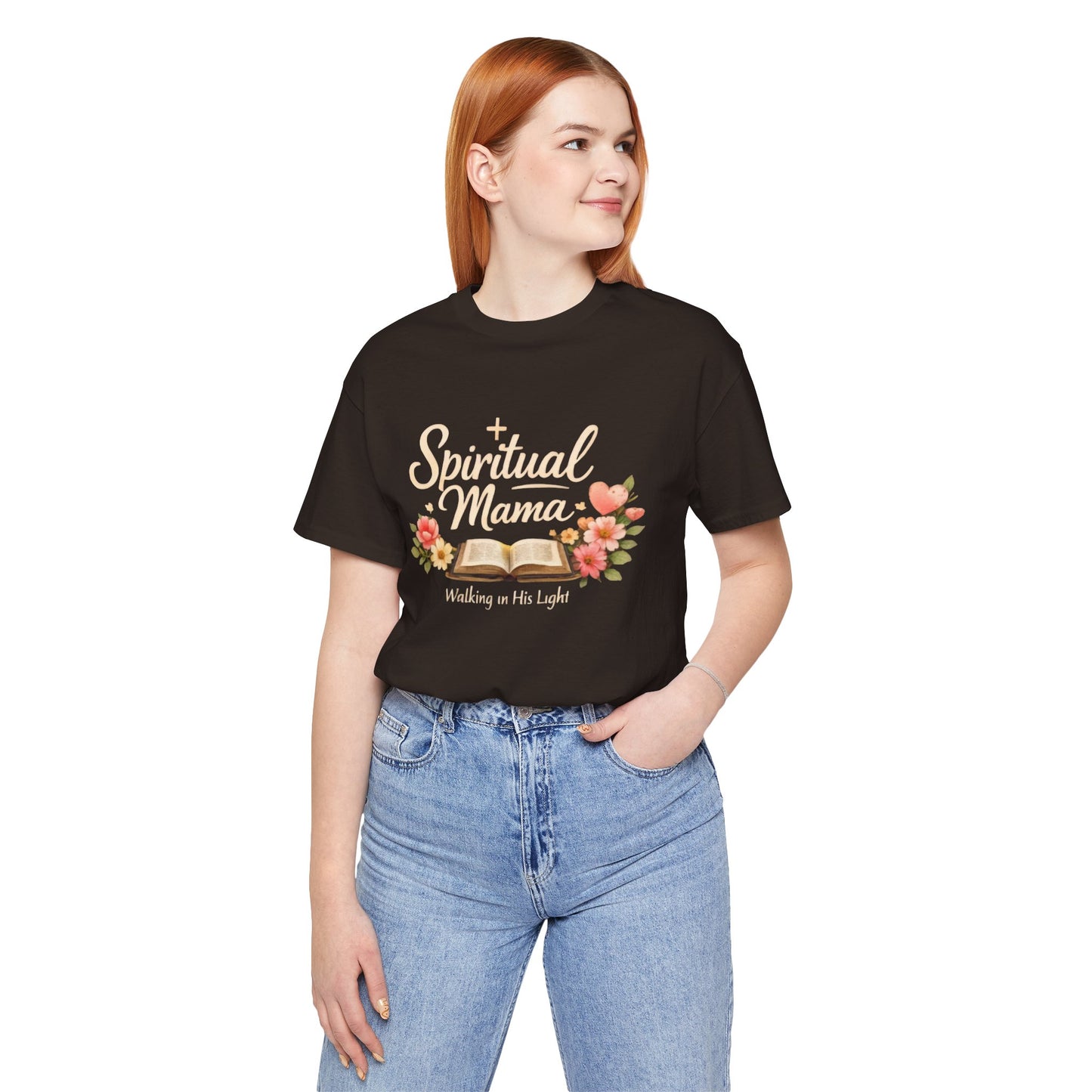 Spiritual Mama T-Shirt — "Walking in His Light" Floral Bible Tee