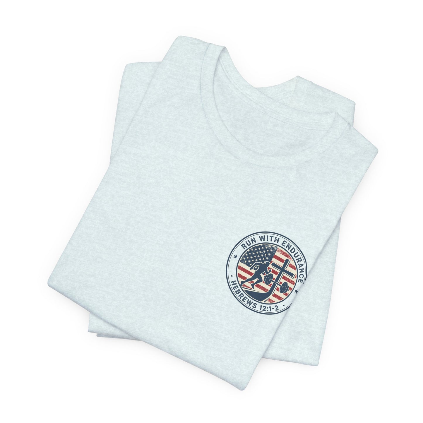 Hebrews 12:1-2 'Run With Endurance' T-Shirt — Inspirational Christian Tee