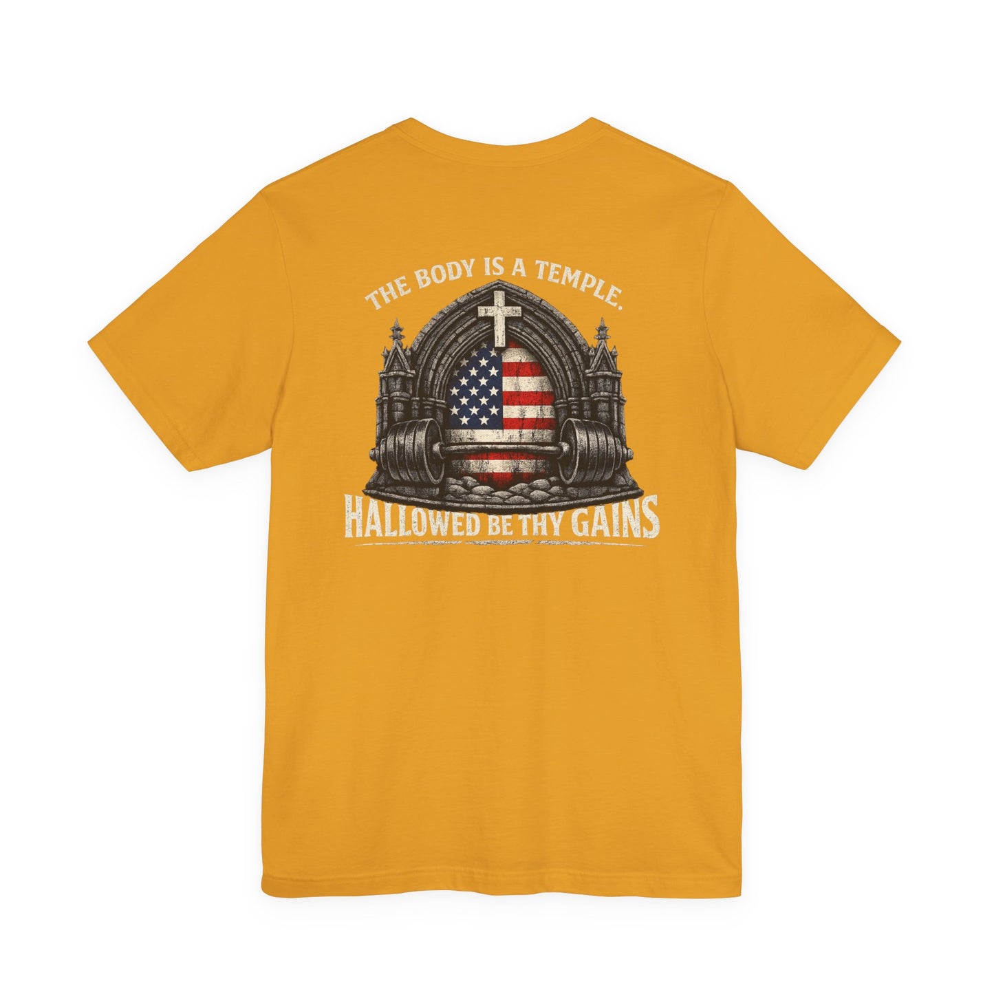 Patriotic Gym Tee — “The Body Is a Temple” American Flag Fitness T-Shirt