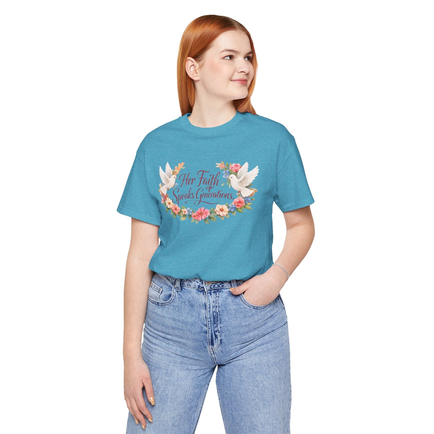 Her Faith Speaks Generations T-Shirt — Floral Christian Inspirational Tee