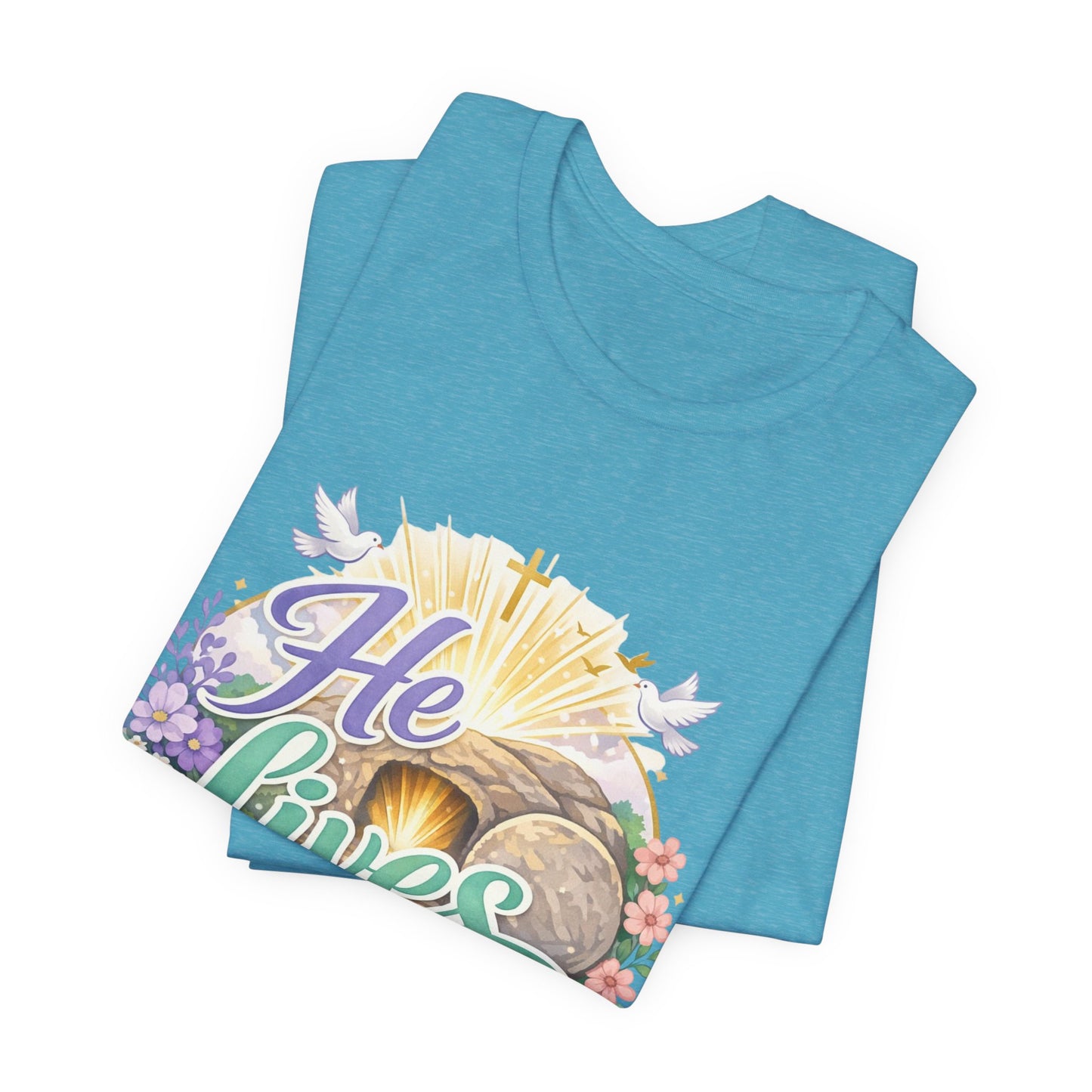 He Lives Jesus Tomb Tee — Christian Easter T‑Shirt