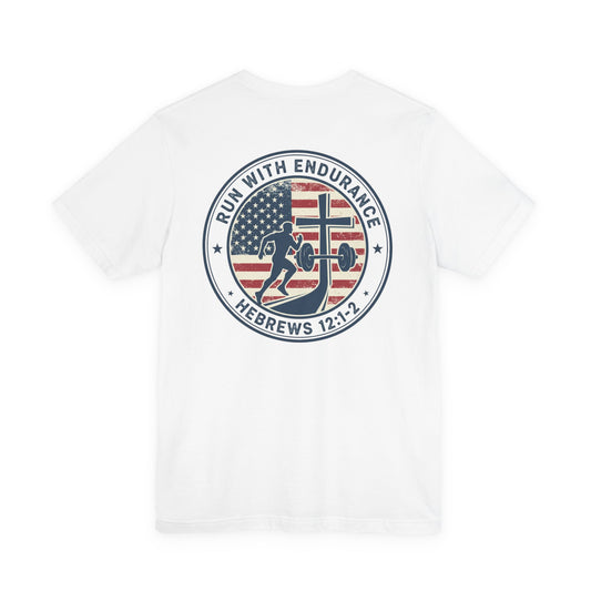 Hebrews 12:1-2 'Run With Endurance' T-Shirt — Inspirational Christian Tee