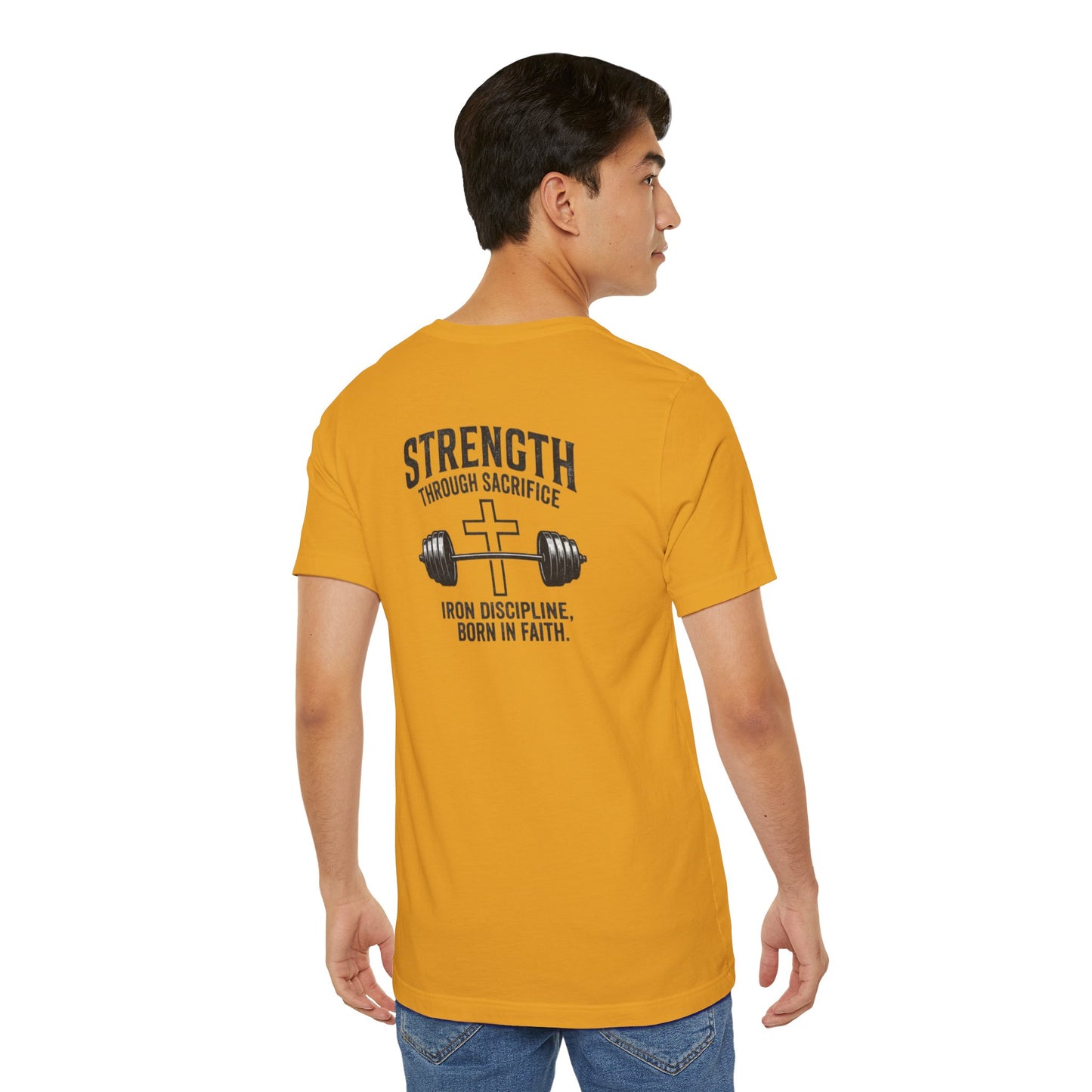 Strength Through Sacrifice Tee — Faith & Fitness Workout T‑Shirt
