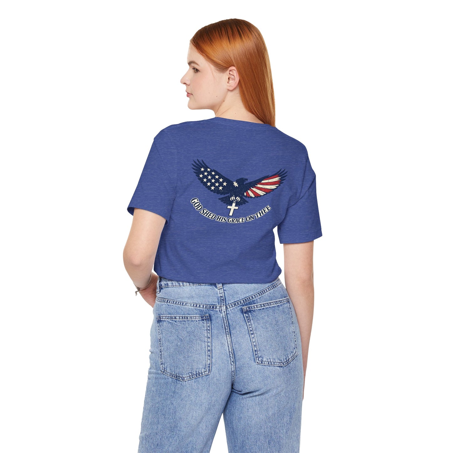 Patriotic Eagle T‑Shirt — "God Shed His Grace on Thee" Back Graphic Tee