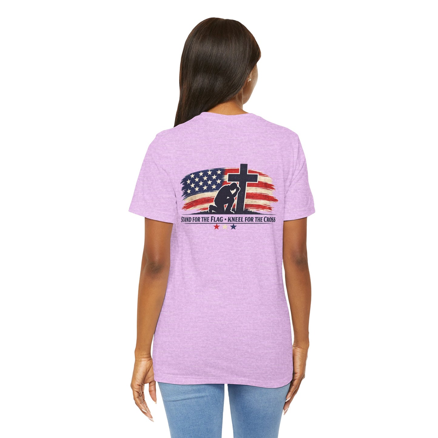 Patriotic Cross Tee – "Stand for the Flag, Kneel for the Cross" Short Sleeve T-Shirt