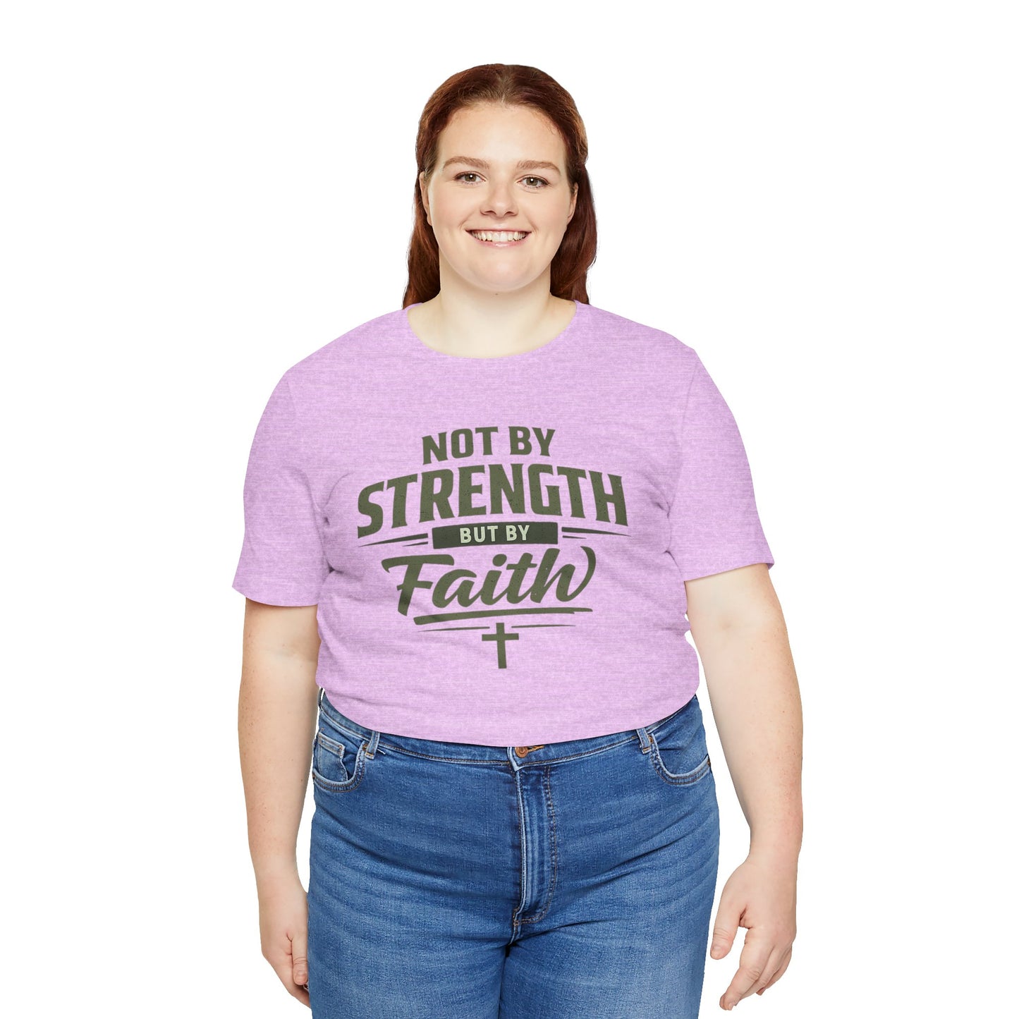 Faith Graphic Tee — "Not By Strength But By Faith" Christian T-Shirt