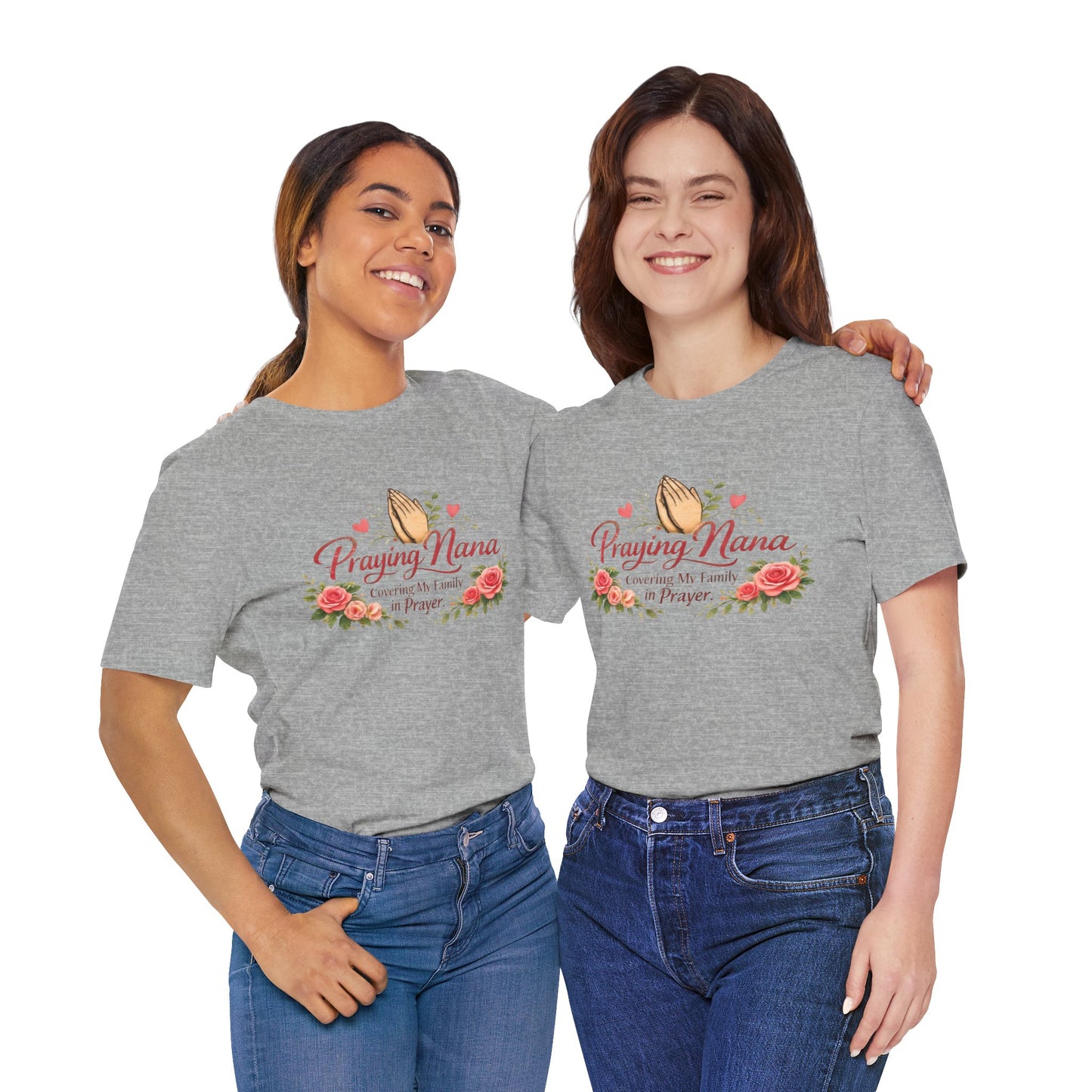 Praying Nana T-Shirt – Floral Praying Hands "Covering My Family in Prayer" Grandma Gift