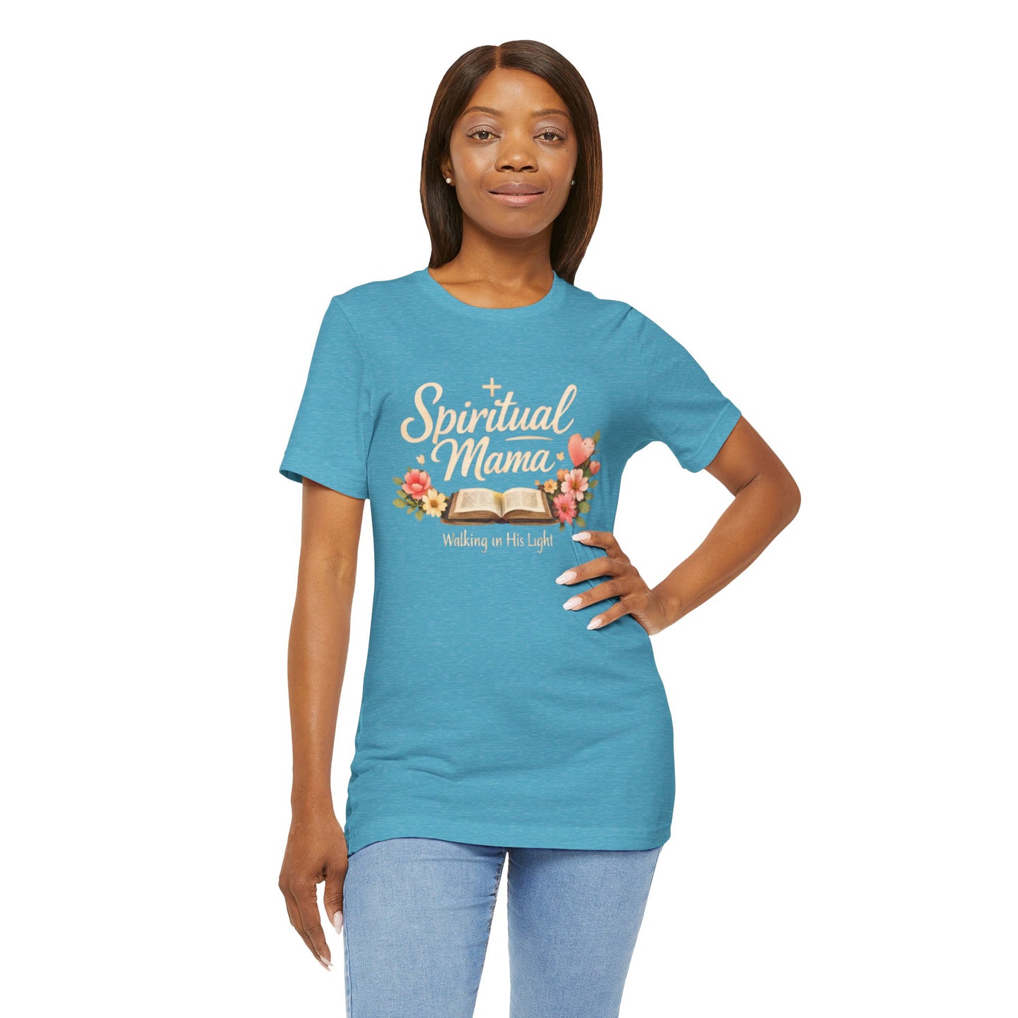 Spiritual Mama T-Shirt — "Walking in His Light" Floral Bible Tee