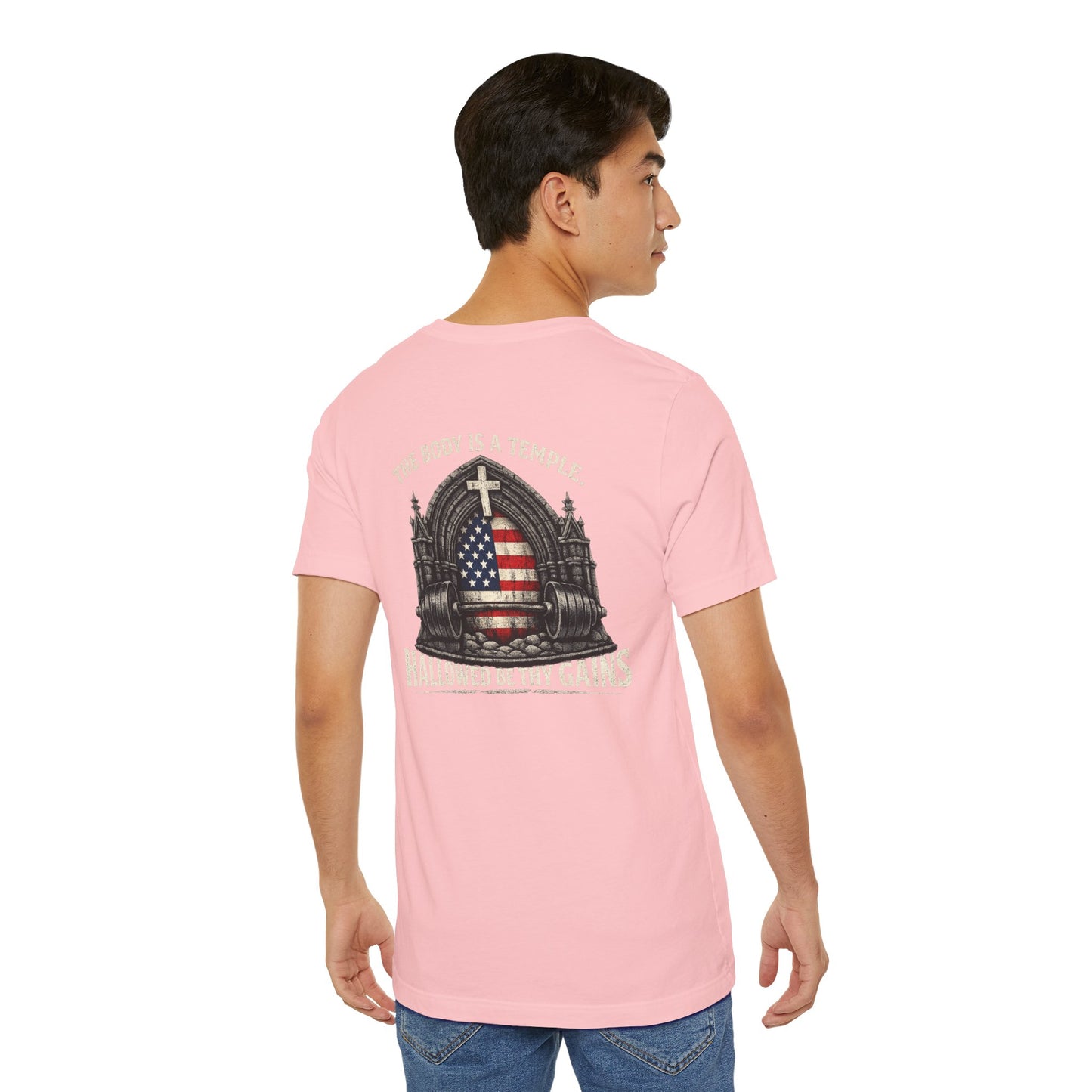 Patriotic Gym Tee — “The Body Is a Temple” American Flag Fitness T-Shirt