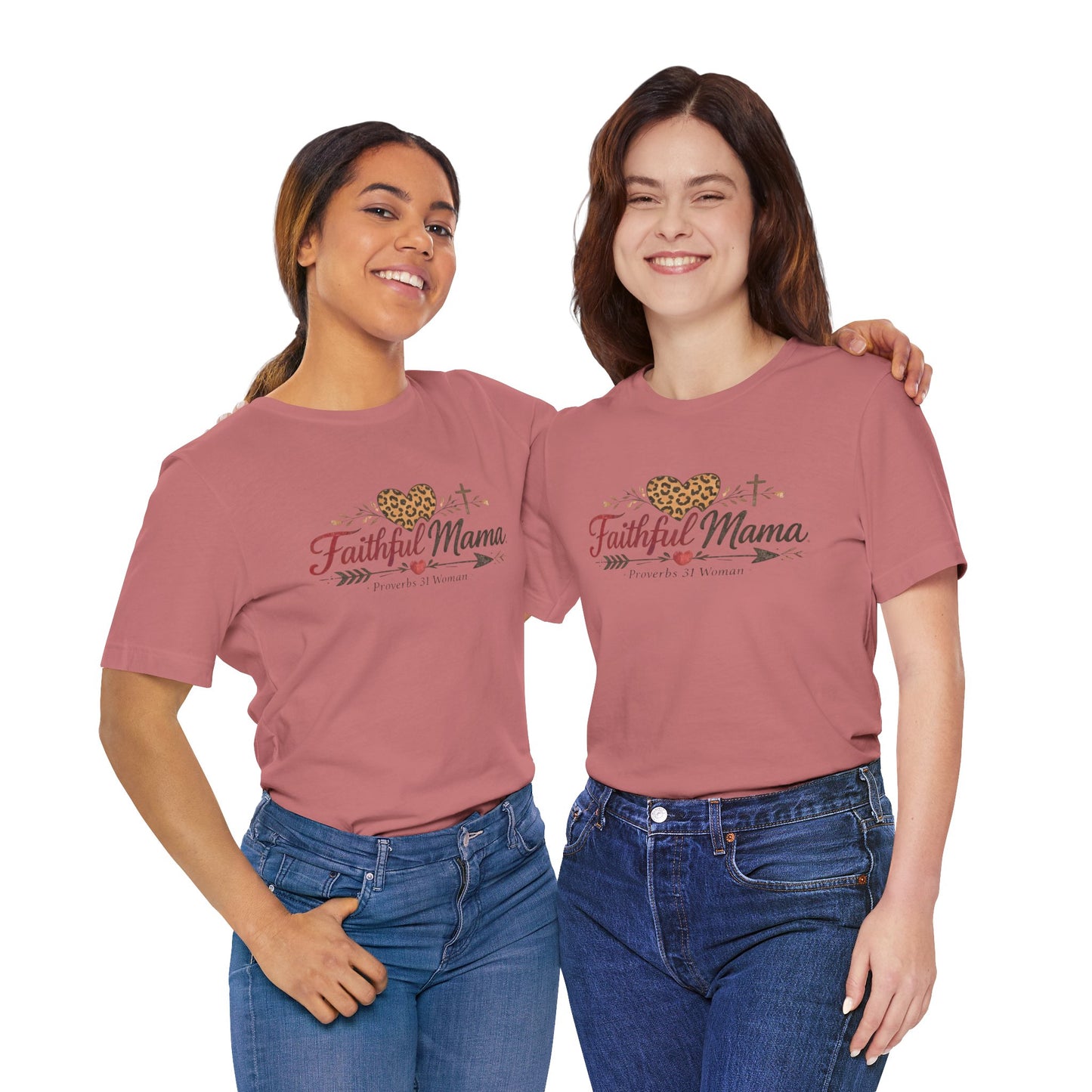 Faithful Mama T-Shirt - Leopard Heart Christian Mom Tee (Proverbs 31 Woman)