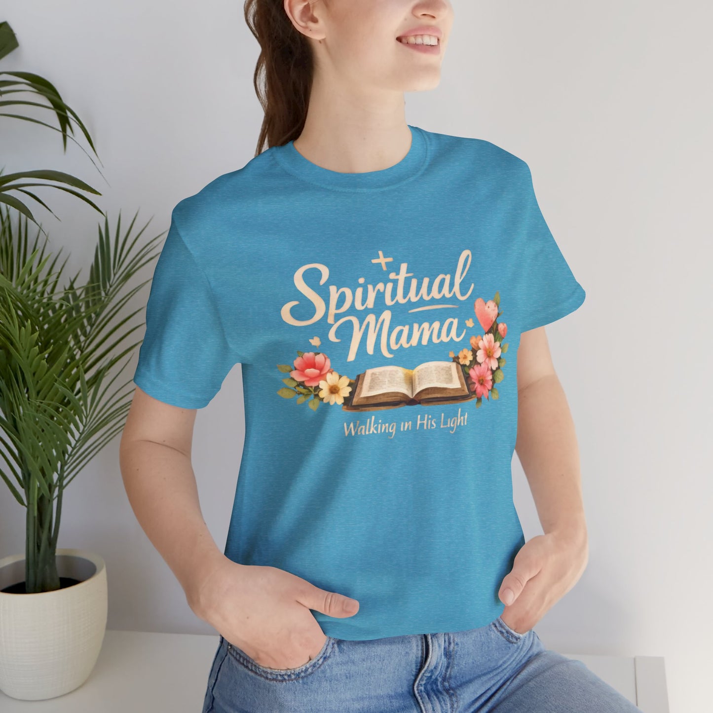 Spiritual Mama T-Shirt — "Walking in His Light" Floral Bible Tee