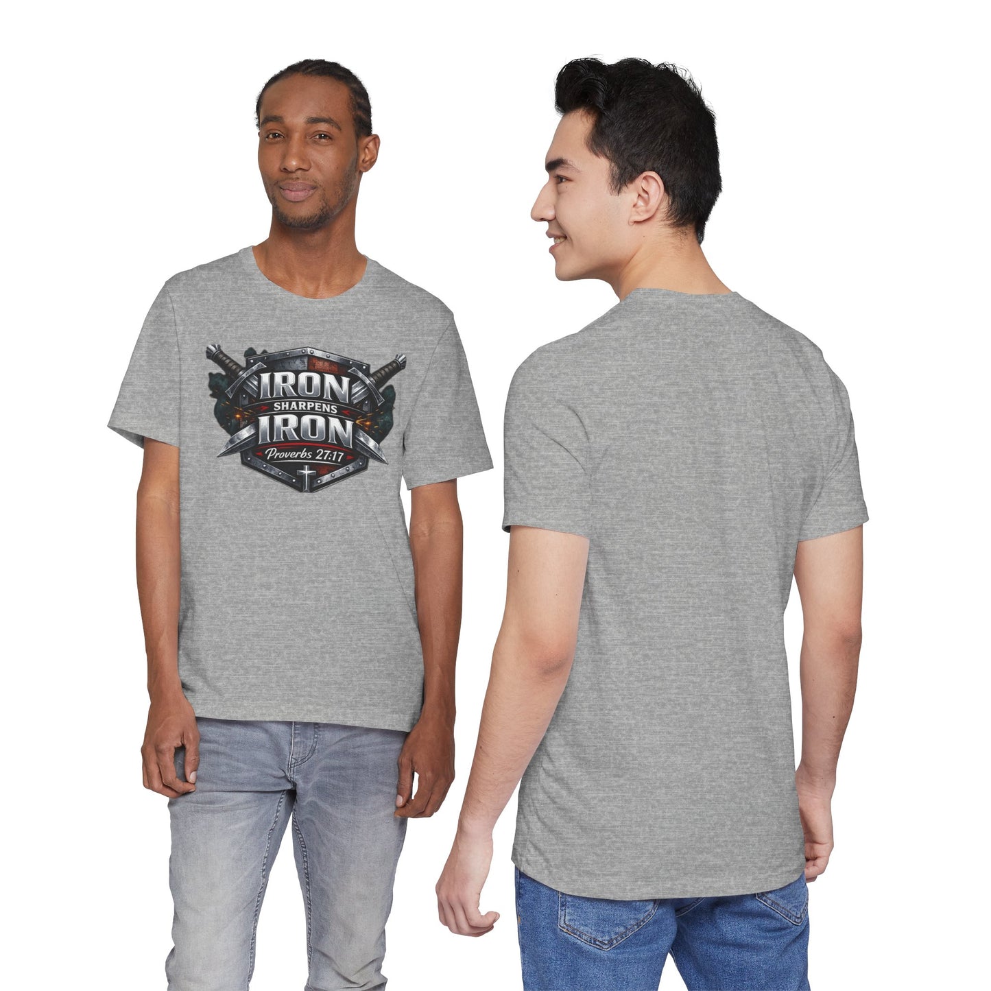 Iron Sharpens Iron T-Shirt — Faith-Based Proverbs 27:17 Graphic Tee