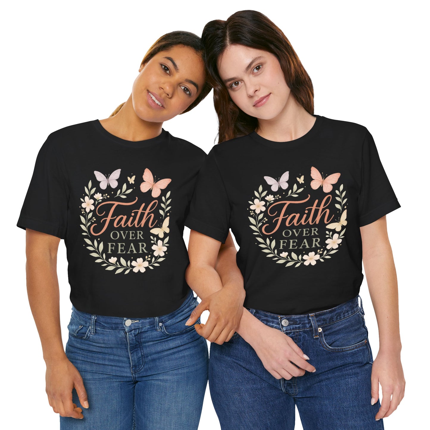 Faith Over Fear T-Shirt — Floral Butterfly Inspirational Tee