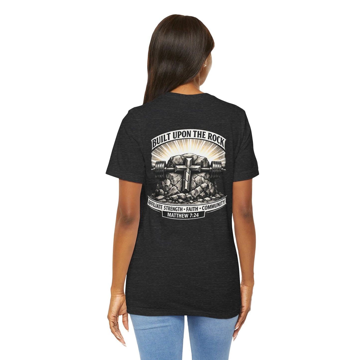 Built Upon the Rock T‑Shirt — Christian Faith Matthew 7:24 Graphic Tee