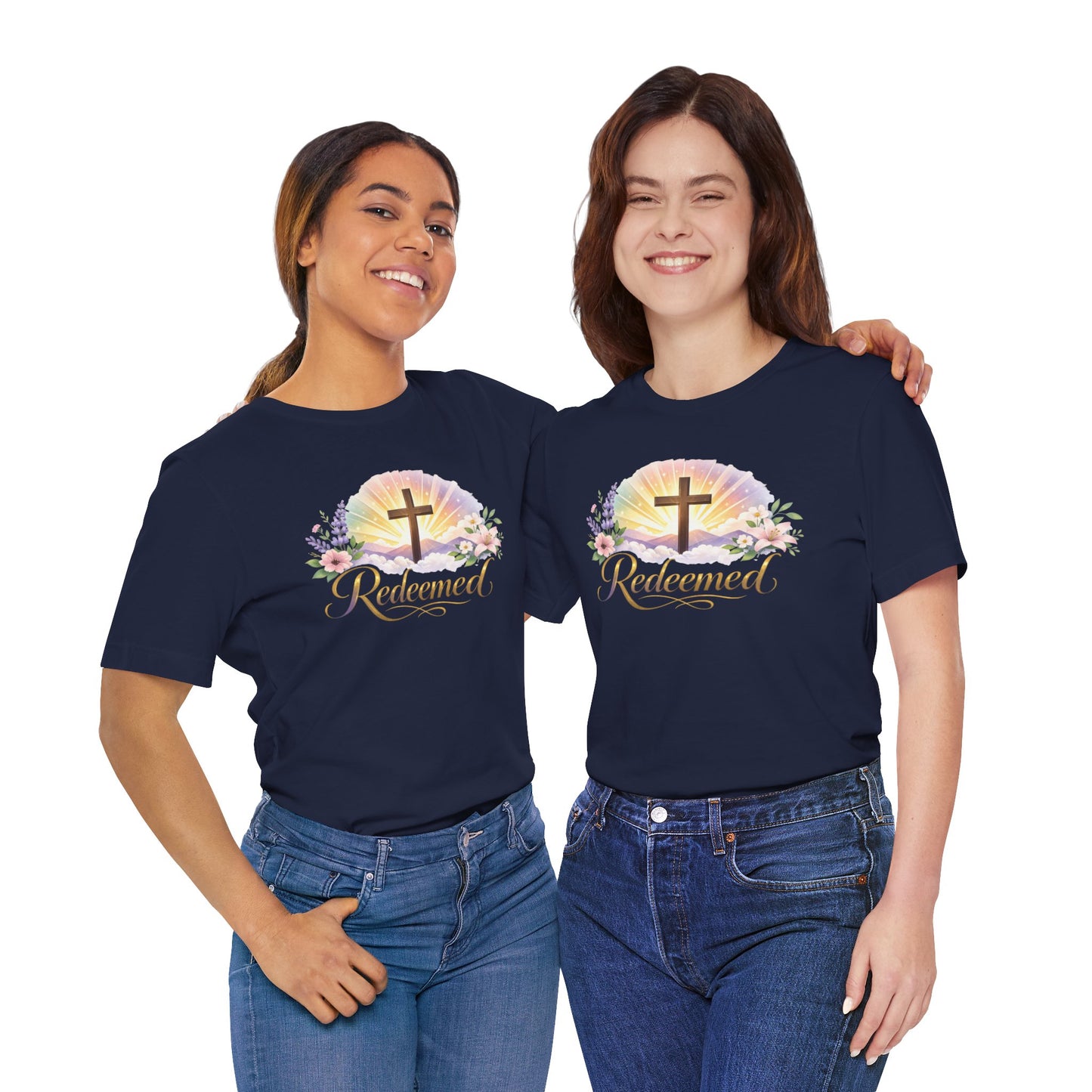 "Redeemed" Cross Floral T-Shirt — Christian Faith Tee